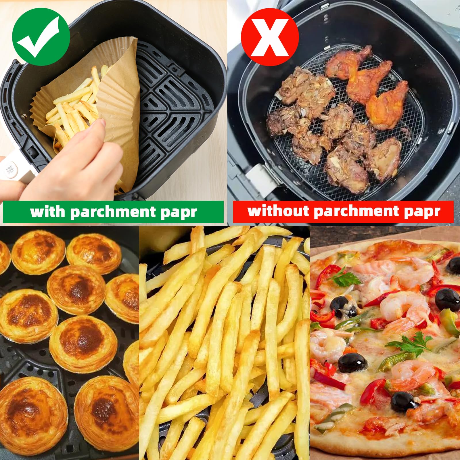 Victoyaw 200PCS 9 Inch Square Disposable Air Fryer Liners - Non-Stick Parchment Paper for 5-8QT Air Fryers | Perfect for Healthy Cooking, Quick Cleanup & Hassle-Free Air Frying