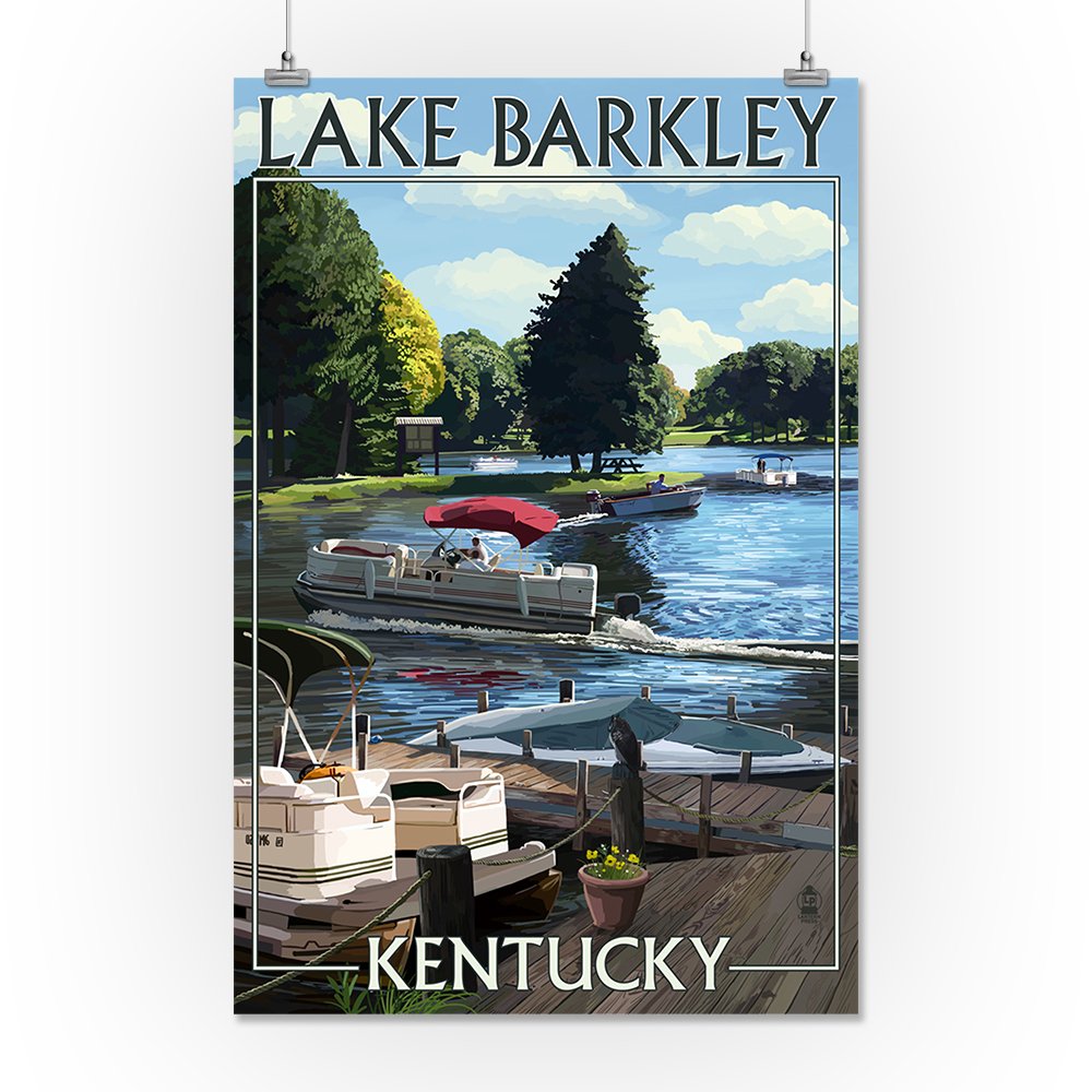 Lantern Press 16x24 Inch Giclee Art Print - Lake Barkley Kentucky Landscape with Pontoon Boats - Wall Decor for Living Room, Bedroom & Office