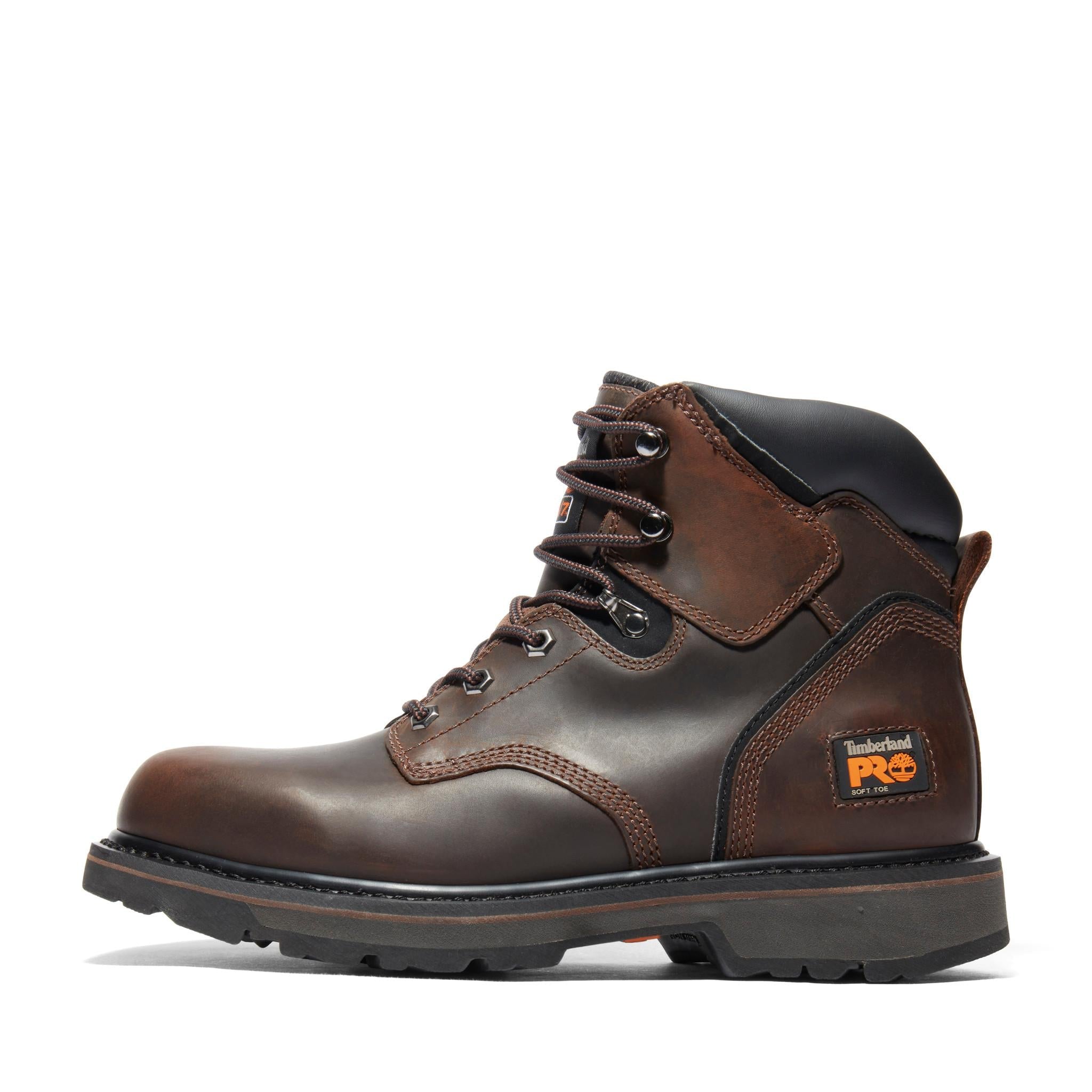 Pit Boss 6 Inch Soft Toe Work Boots for Men - Comfortable Brown Leather Safety Shoes for Construction, Hiking & Outdoor Work