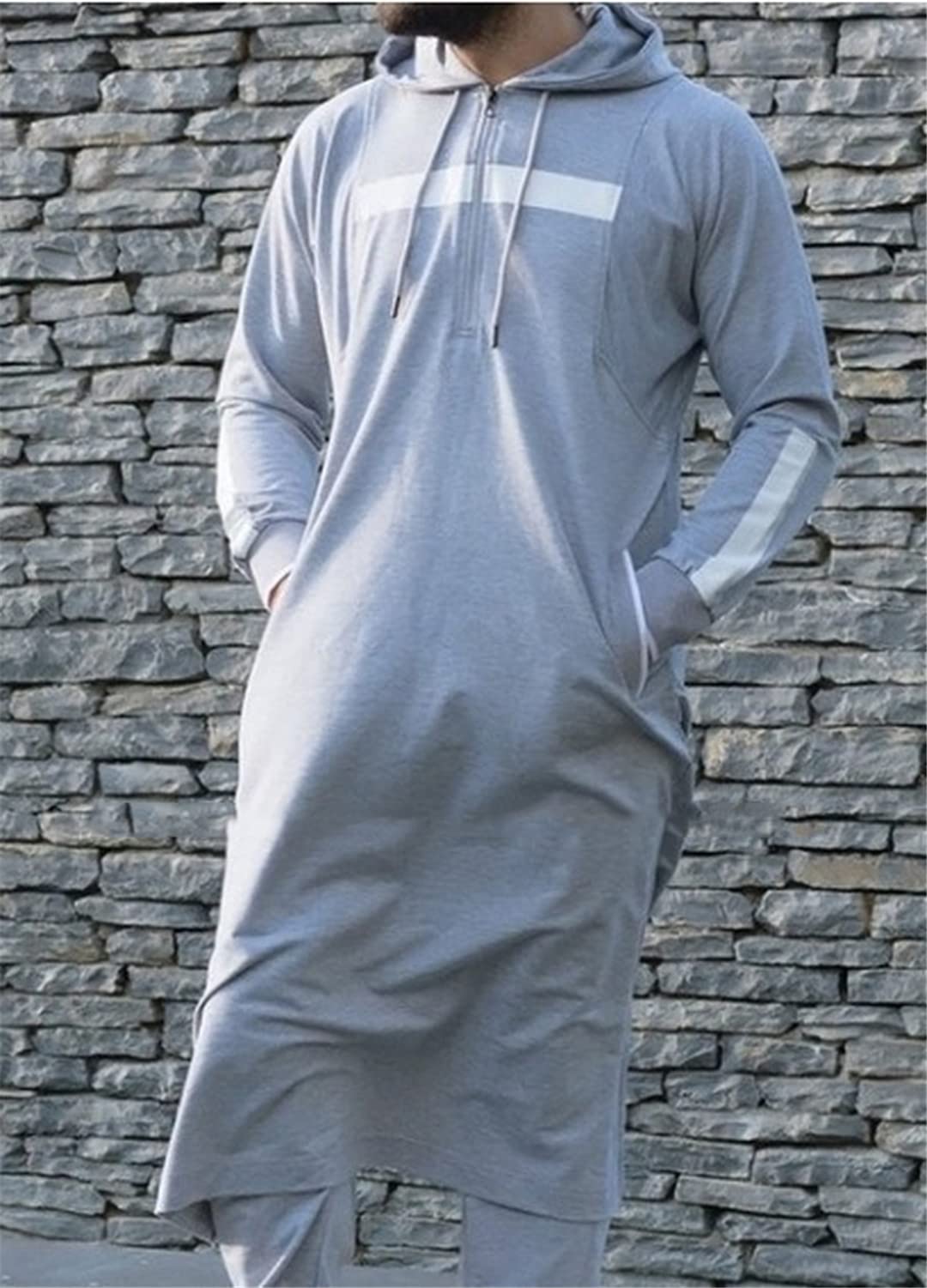 Men's Jubba Thobe - Arabic Islamic Clothing Muslim Dress Saudi Long Robe Abaya Dubai Loose Kaftan Sweater Hoodie Top - White XXL Size - Perfect for Eid Prayer, Mosque Wear & Cultural Events