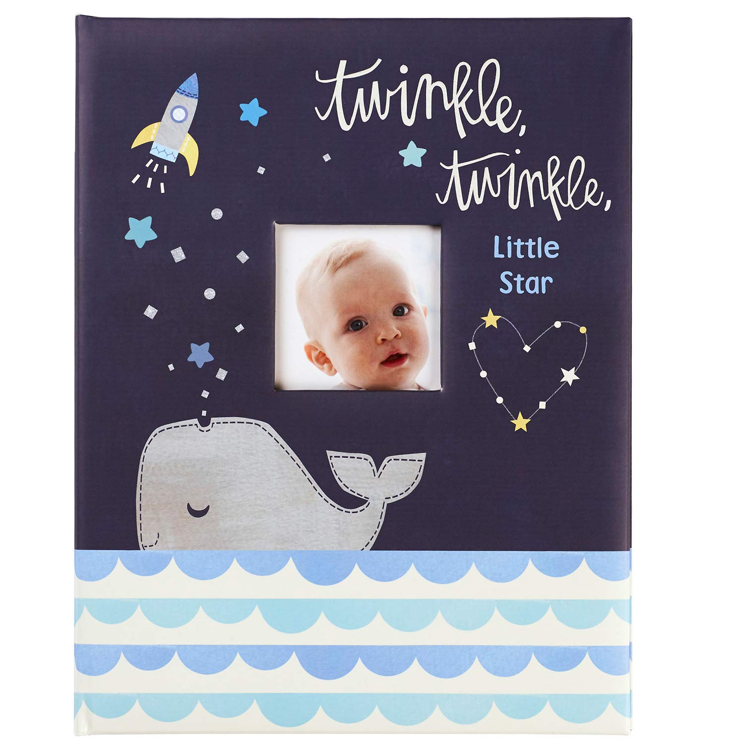 C.R. Gibson Twinkle Twinkle Little Star Blue Baby Memory Book for Boys - 48 Pages, 9.1 x 11.5 Inches - Perfect for Newborn Keepsakes, First Year Milestones & Christening Gifts