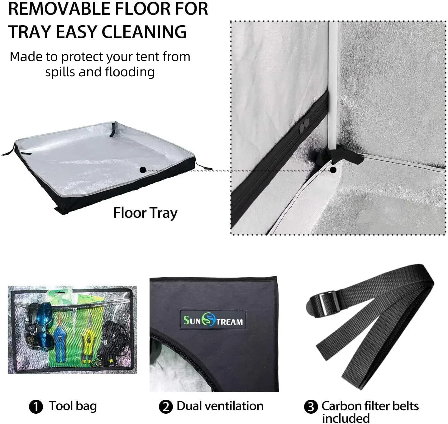 SunStream 5x5 Grow Tent Kit - 60x60x80 Inch Indoor Hydroponic System with Reflective Mylar, Waterproof Floor Tray & Observation Window - Perfect for Home Gardening, Seed Starting, and Indoor Plant Cultivation