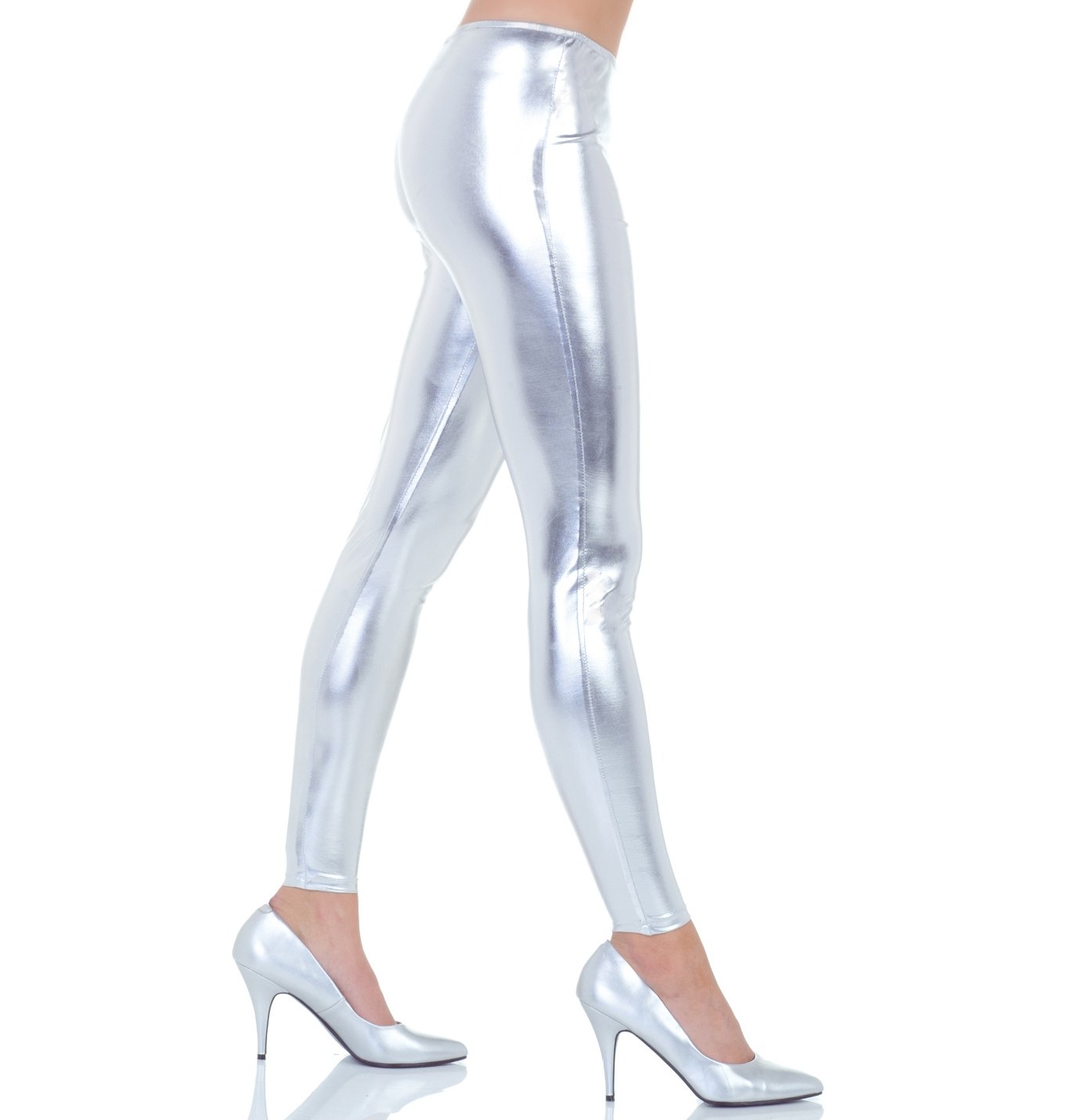 Sexy Women's Silver Leggings - 80s Inspired Footless Tights for Dance, Costume & Retro Fashion Outfits