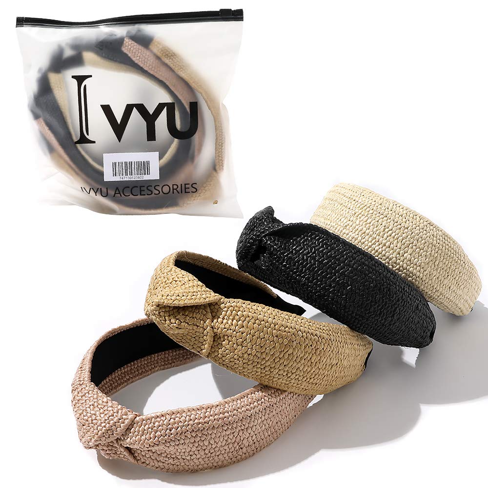 Women's Knotted Straw Headbands - Wide Thick Turban Hair Bands for Girls & Women | Perfect for Beach Holidays, Washing Face, Makeup & Summer Outfits