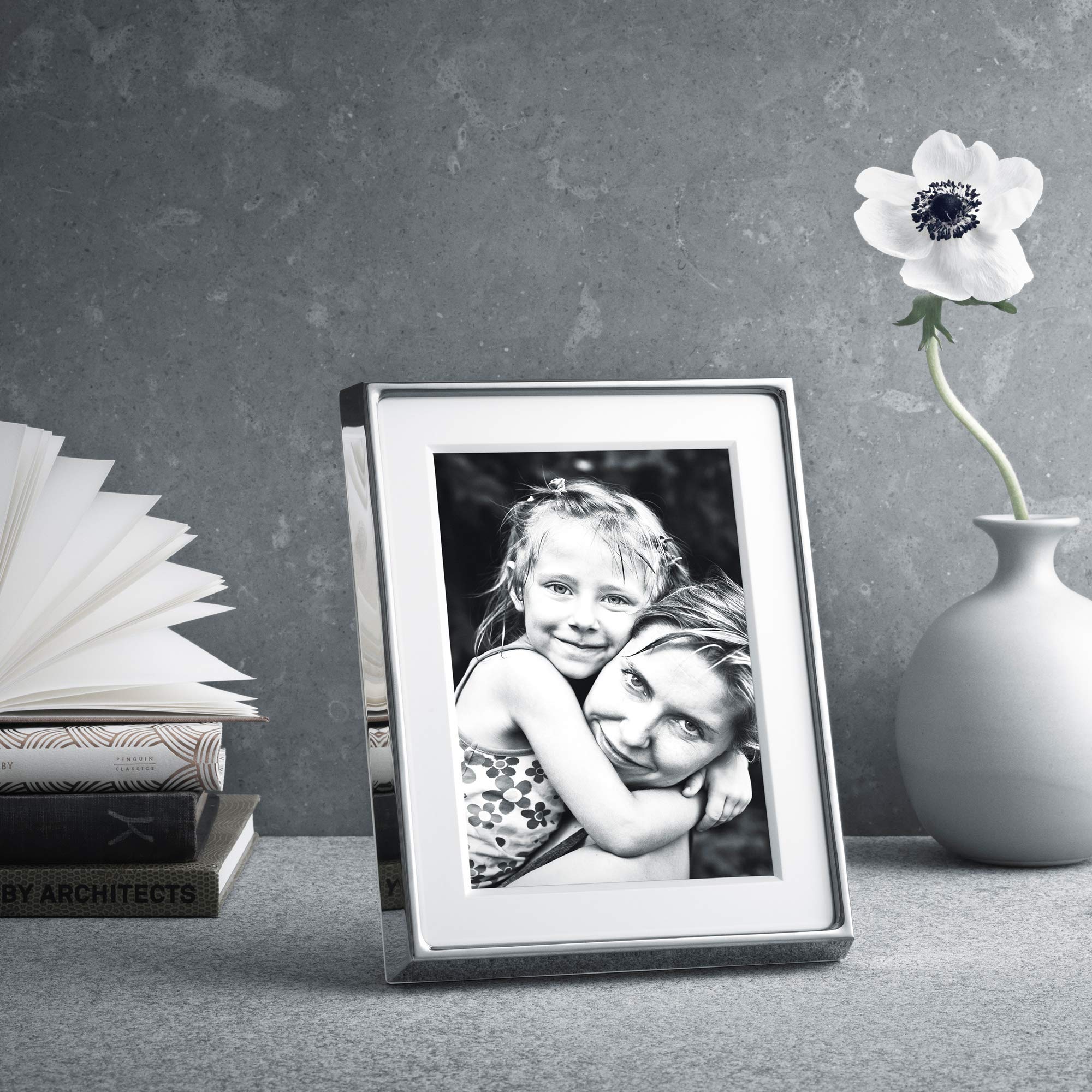 Georg Jensen Deco 7x9 Inch Picture Frame - Elegant Silver Photo Frame for Wall or Tabletop Display - Perfect for Home Decor, Wedding Photos, and Office Gifts