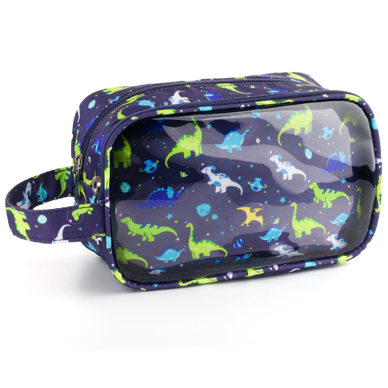 **Waterproof Dinosaur Kids Toiletry Bag for Boys - Travel Hanging Wash Bag for Toddlers & Little Boys - Navy Blue - Perfect for Camping, Sleepovers & Family Trips**