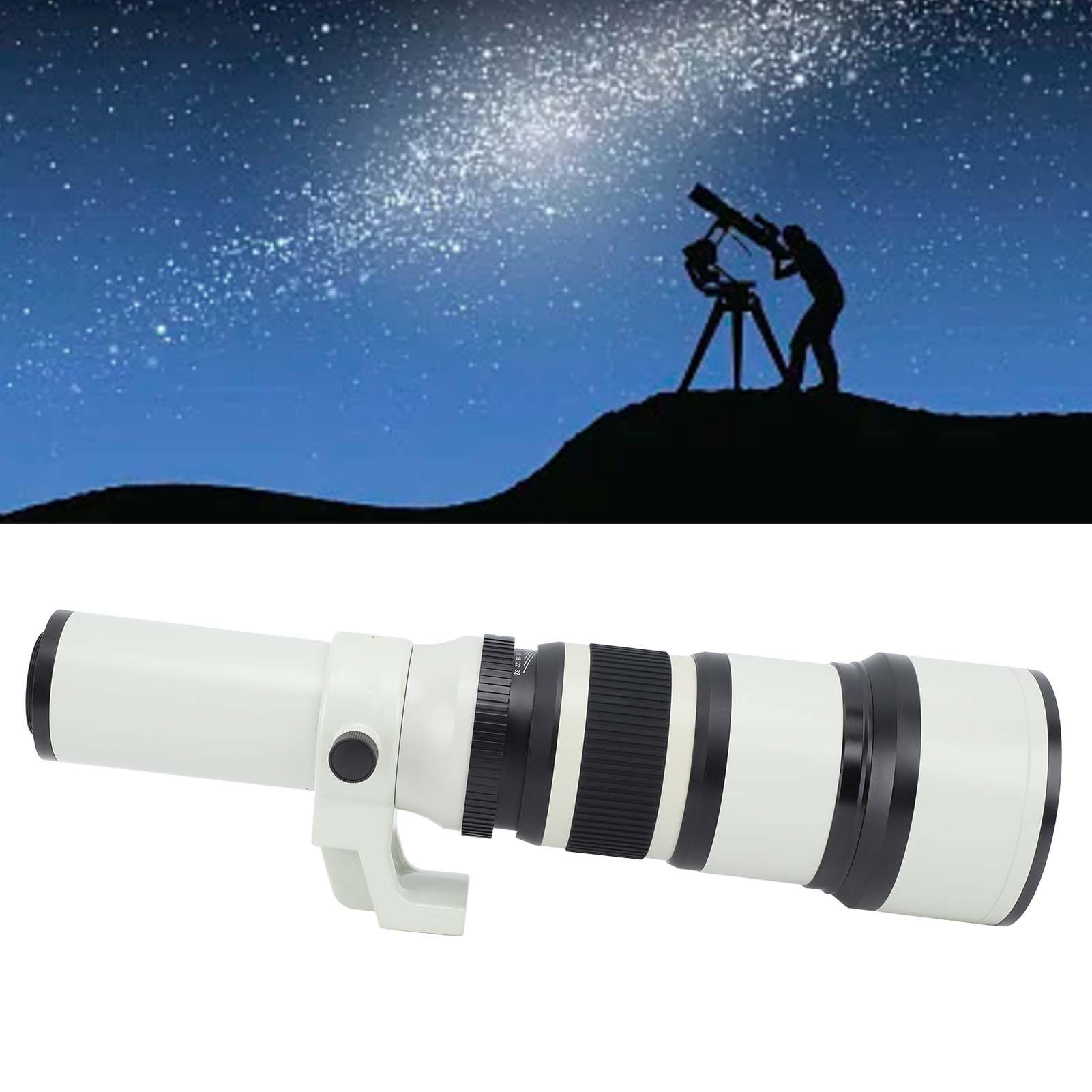 500mm F/6.3 Manual Focus Prime Telephoto Lens with T2 Mount Adapter - High Quality EF Bayonet Lens for DSLR Cameras | Perfect for Astrophotography, Bird Watching & Long Distance Photography (White)