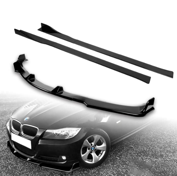 3PCS Front Bumper Body Kit & Spoiler Lip + 6PCS Side Skirt Extensions for 2009-2011 BMW E90 4DR Sedan | Universal 59
