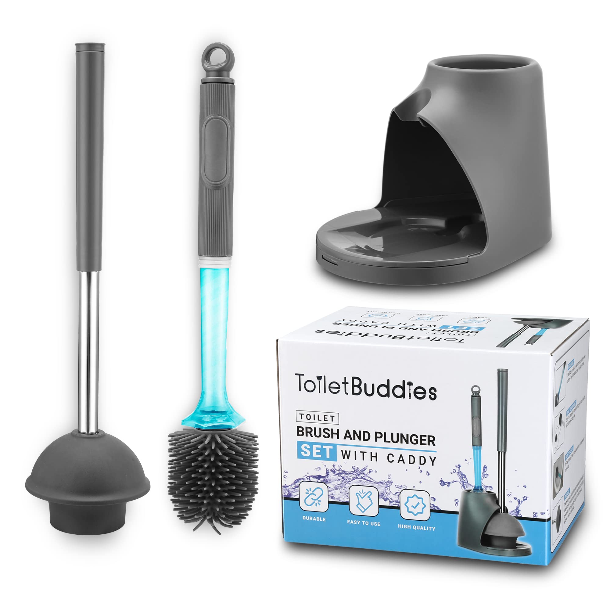 2-in-1 Silicone Toilet Brush and Plunger Set with Holder & Refillable Liquid Dispenser - Bathroom Cleaning Tools for Toilet Bowl Maintenance - Perfect for Home, Apartment, and RV Use