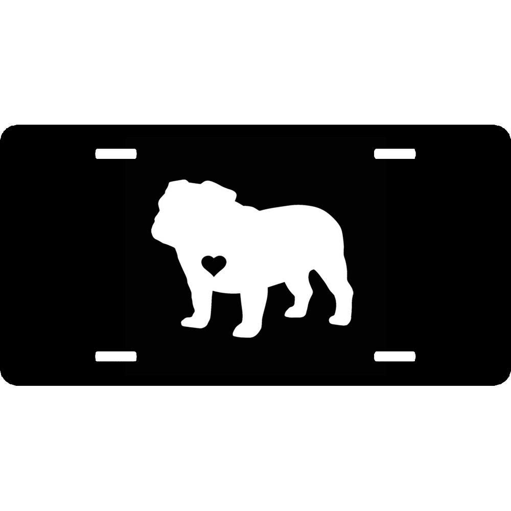 URCustomPro English Bulldog Heart Silhouette Aluminum License Plate - Funny Car Tag Sign for Auto Front Cover | Perfect Gift for Dog Lovers & Car Enthusiasts