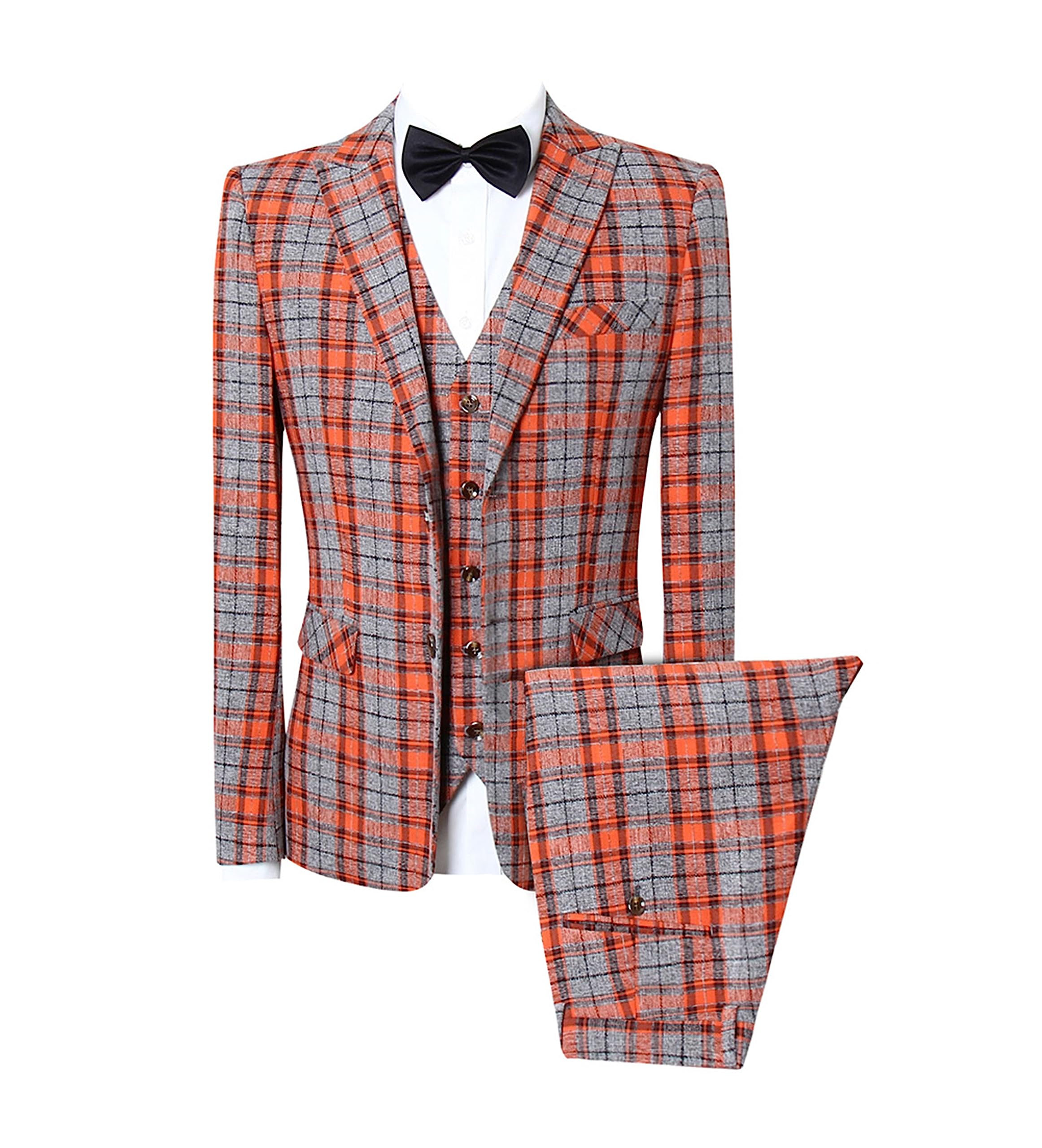 Men's Slim Fit 3-Piece Plaid Checked Tuxedo Suit | Formal Business Wedding Attire | Perfect for Prom, Office & Special Occasions