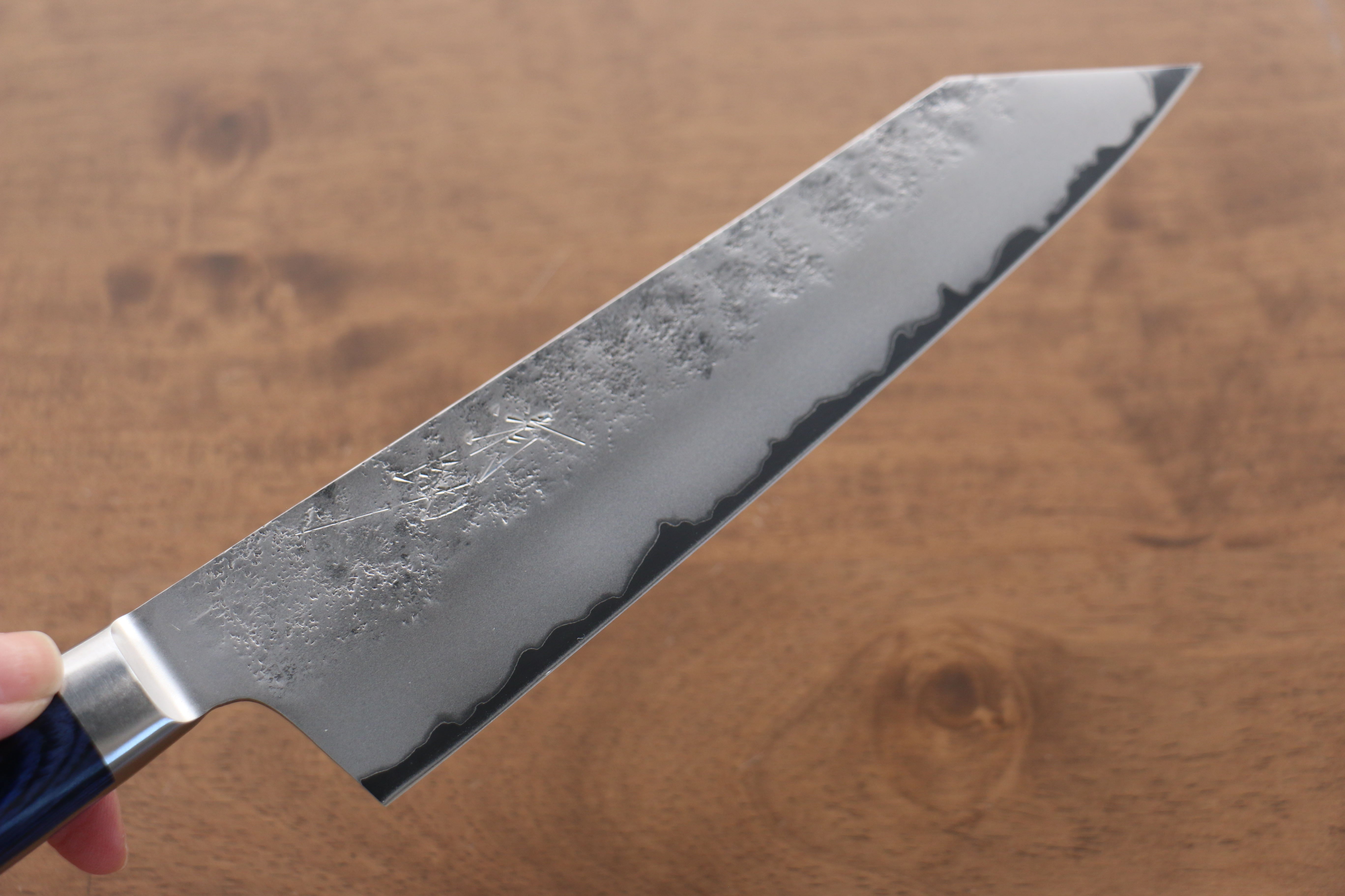Premium Seisuke Blue Steel No.2 Nashiji Kiritsuke Santoku Knife 195mm with Blue Pakka Wood Handle - Japanese Chef Knife for Slicing, Dicing & Precision Cooking