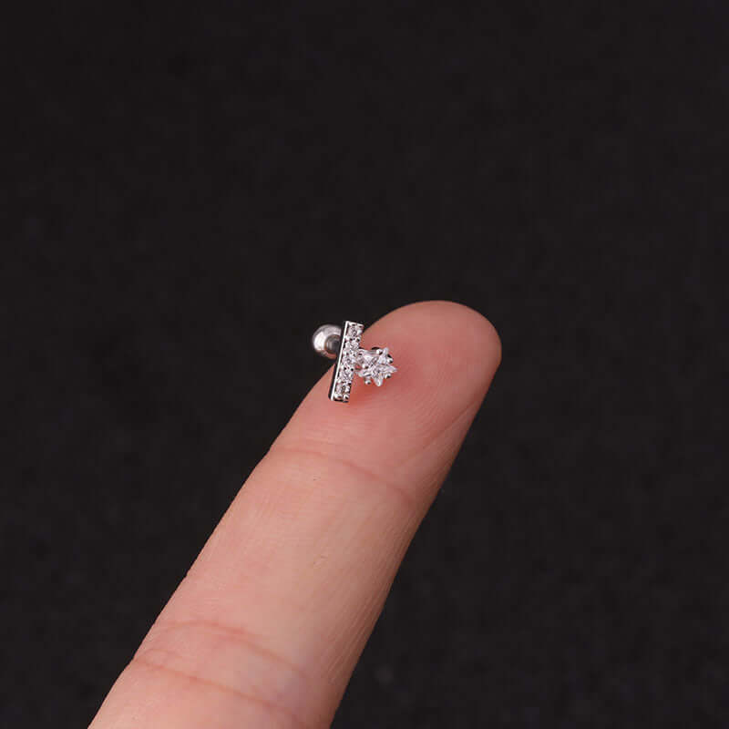 16G Celestial Cartilage Stud Earrings for Women - Silver Star & Moon Piercing Jewelry - HSPJ219 | Perfect for Daily Wear, Parties & Gifts