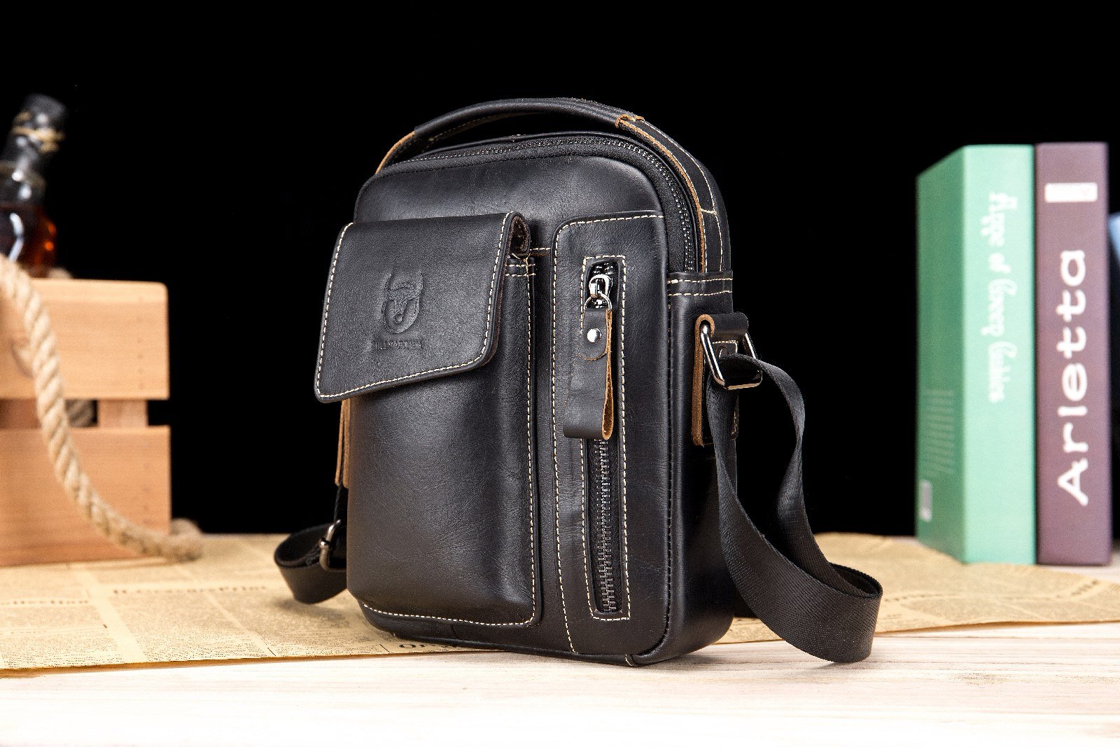 Genuine Leather Men's Small Shoulder Bag - Retro Lightweight Crossbody Satchel for Business, Casual, Sport, Hiking & Travel - Perfect for Everyday Use, Commuting and Outdoor Adventures