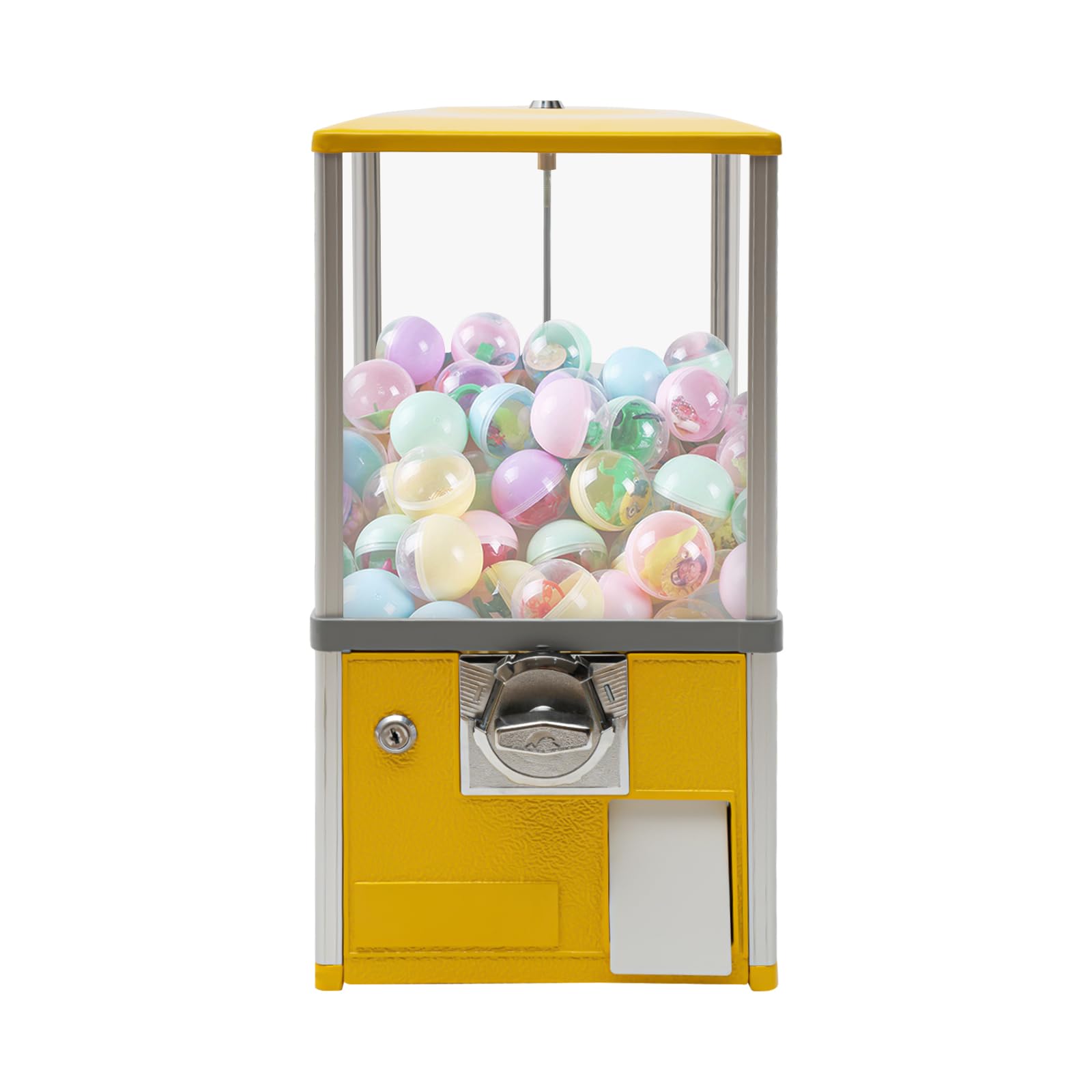 25 Cent Coin Operated Vending Machine - Commercial Gumball & Toy Capsule Dispenser - Prize & Candy Machine for Small Treats, Nuts, Feed (Yellow) - Perfect for Arcades, Retail Stores & Party Favors