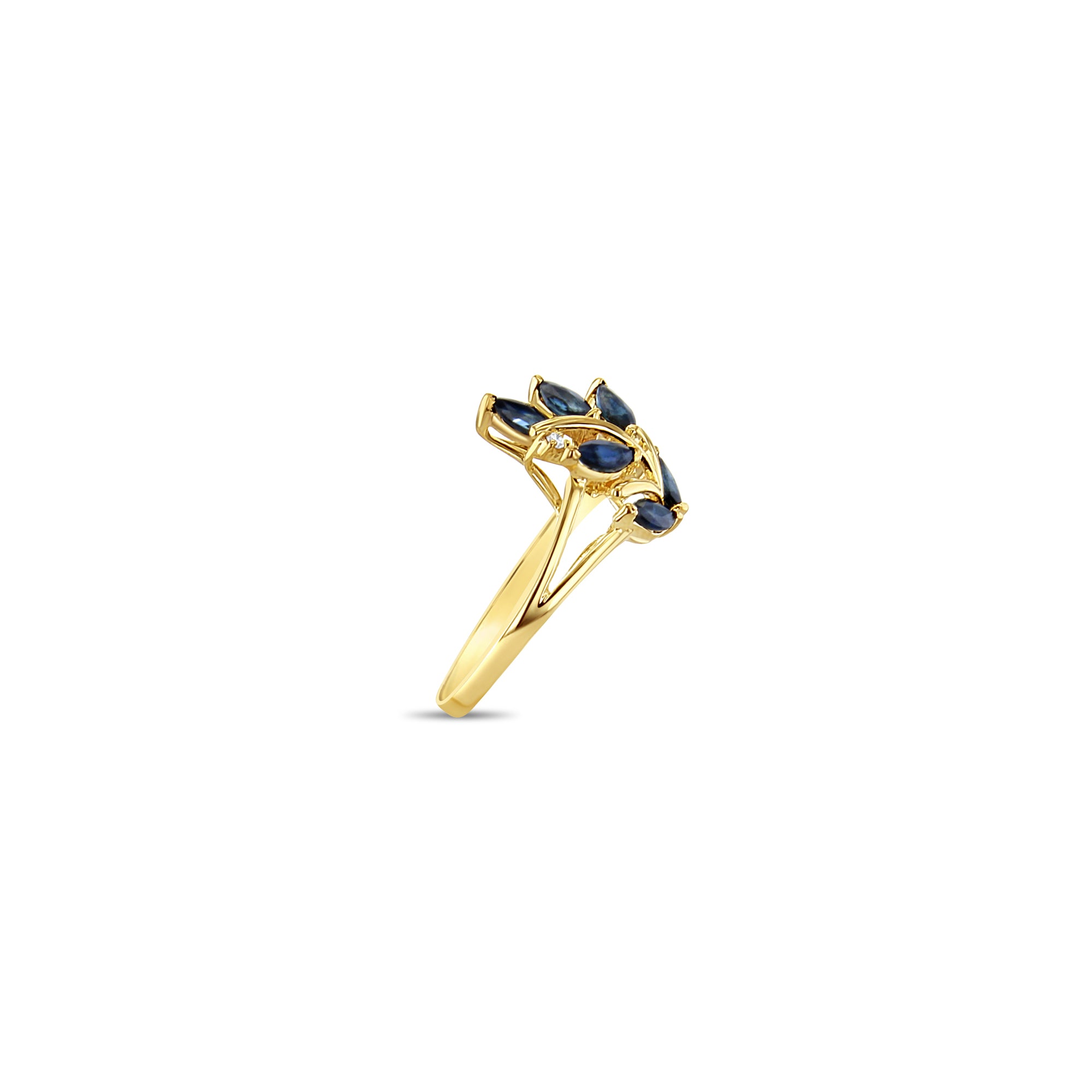 14K Yellow Gold Marquise Sapphire Floral Cluster Ring for Women – Elegant Jewelry Gift for Wedding, Anniversary & Special Occasions
