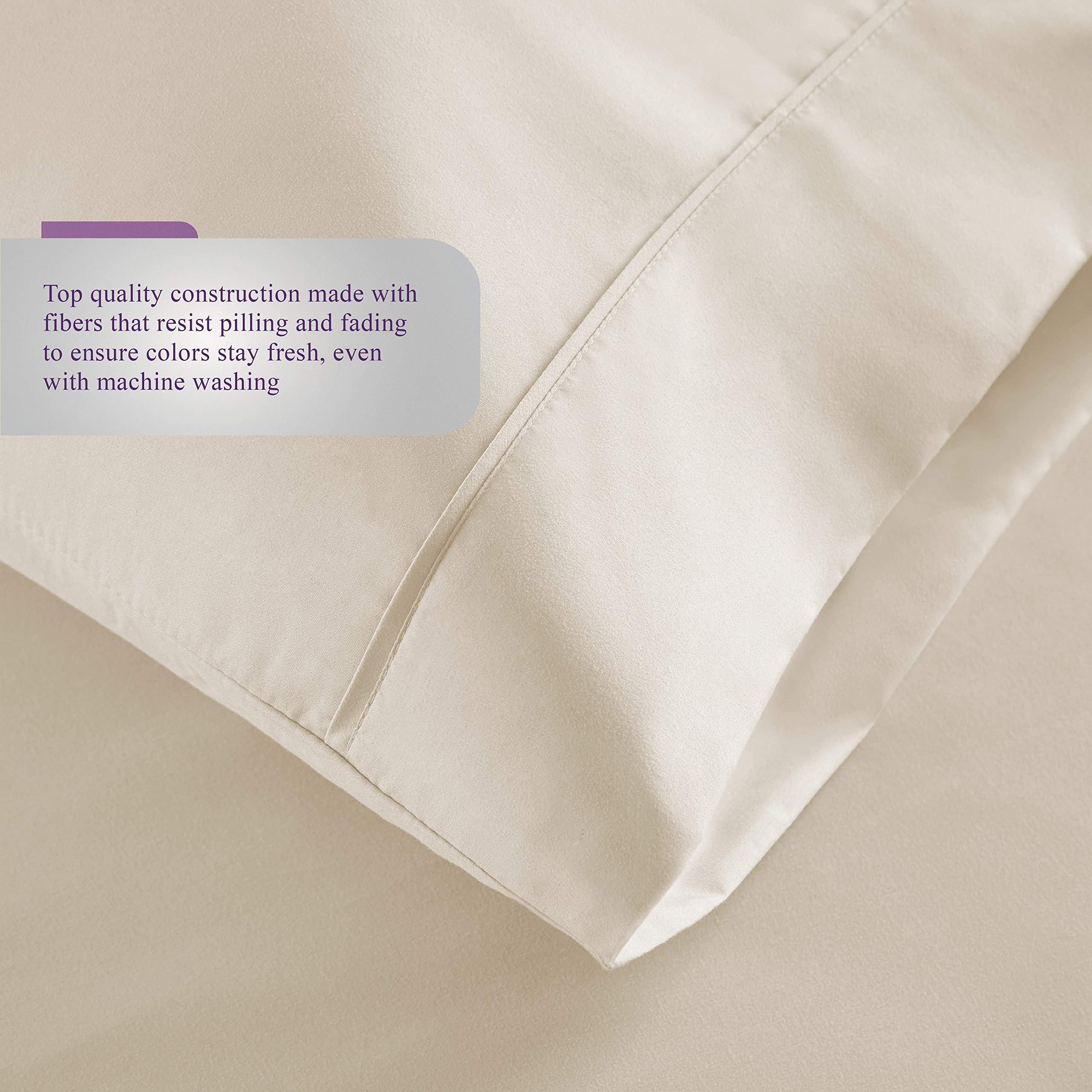 Eco-Friendly 1000 Series 4-Piece Long Staple Cotton Bed Sheet Set (Flat Sheet + 15'' Deep Pocket Fitted Sheet + 2 Pillowcases) - Hypoallergenic Cooling Bedding for Hot Sleepers, Breathable Luxury Sheets, Ivory, Full XL - Perfect for Master Bedrooms & Guest Rooms