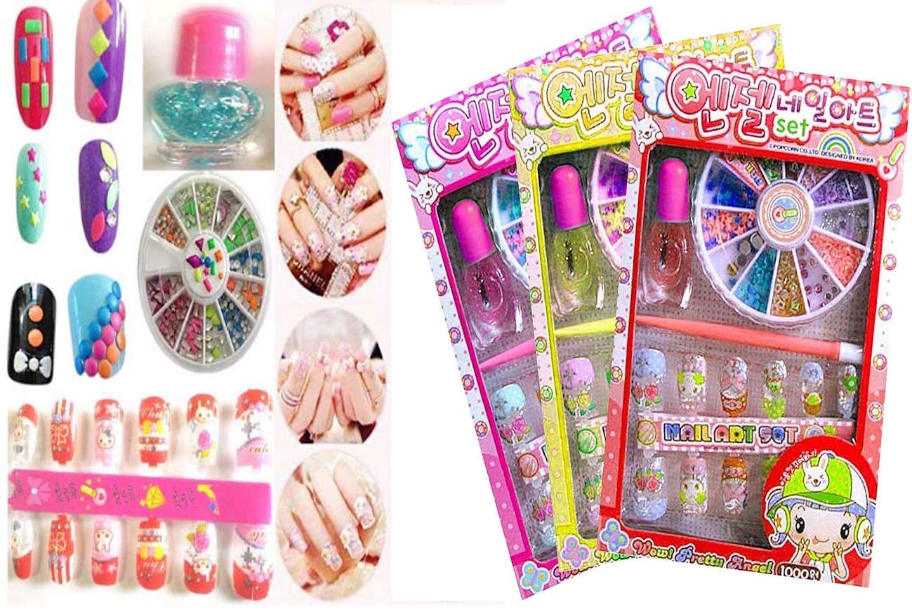 DEXO Kids Nail Art Kit - 3-Piece Set with Artificial Nails for Girls | Multicolor Press-On Nails | Perfect for Birthday Parties, Playdates & Dress-Up Fun