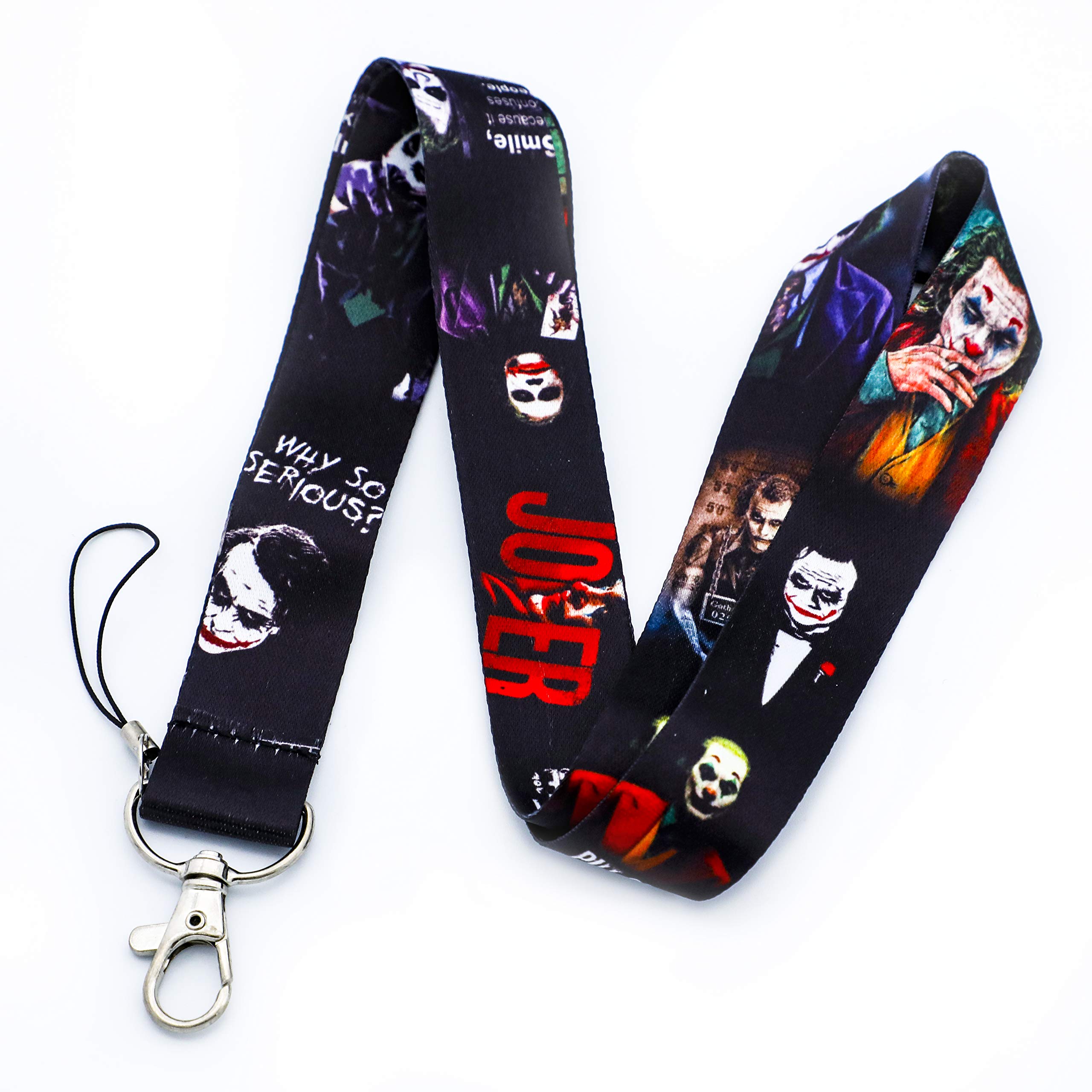 Joker Print Lanyard Keychain - ID Badge Holder for Batman Movie Fans (Black) - Perfect for Comic Con, Work ID & Key Organization