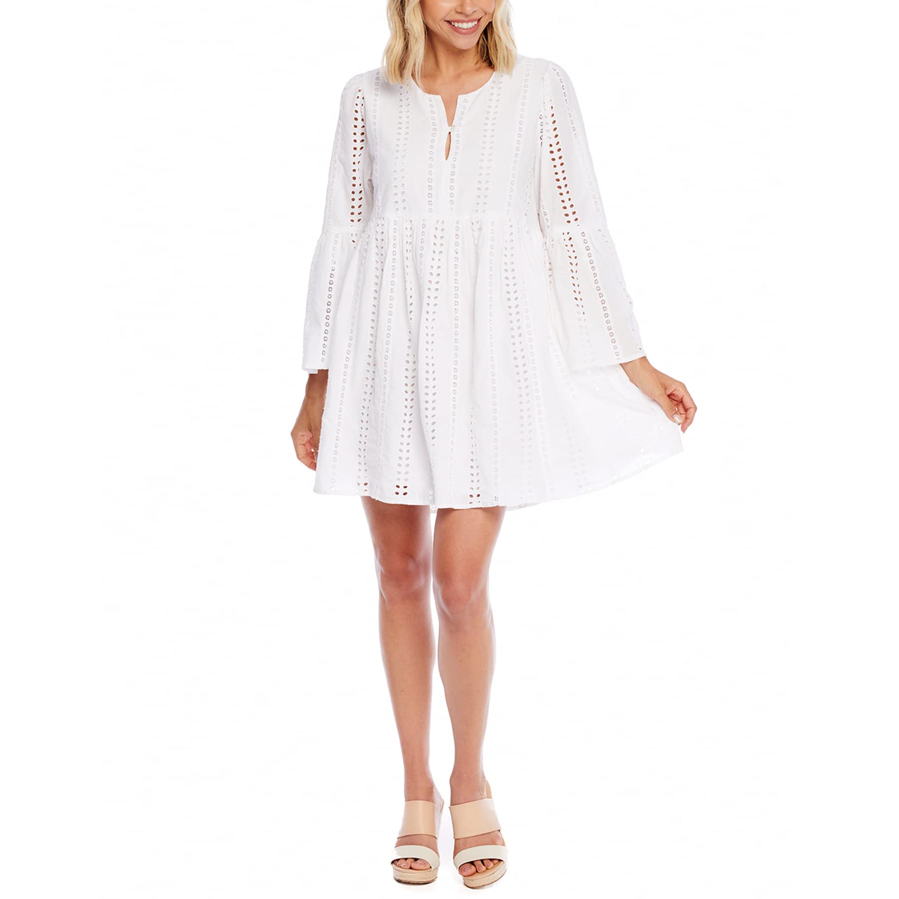 Mud Pie Women's Raylee Eyelet Dress - Floral Summer Sundress for Beach, Wedding & Casual Outings