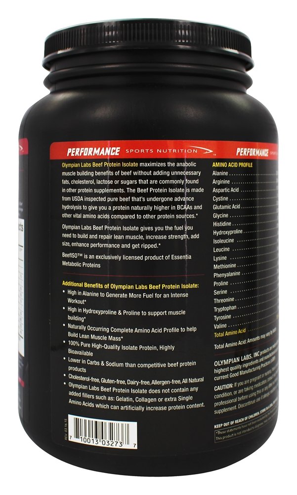 Olympian Labs Beef Protein Isolate Powder - 24g Protein per Serving, BST Free, 2g BCAAs, Muscle Building Amino Acids, 1lb Chocolate Flavor - Ideal for Post-Workout Recovery & Fitness Enthusiasts