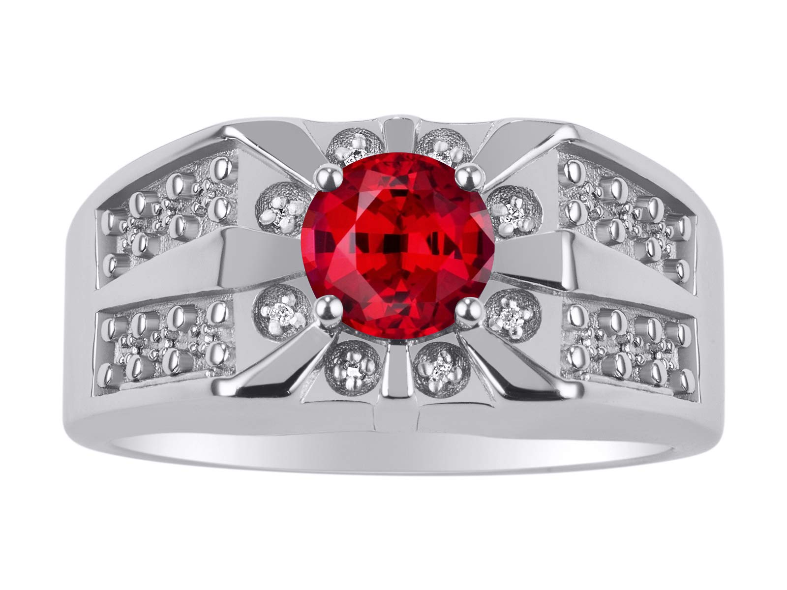 RYLOS Men's Sterling Silver Starburst Ring with 7MM Oval Gemstone & Genuine Diamond - Birthstone Rings for Men in Sizes 8-13 | Perfect for Weddings, Anniversaries, Gifts & Everyday Luxury Jewelry
