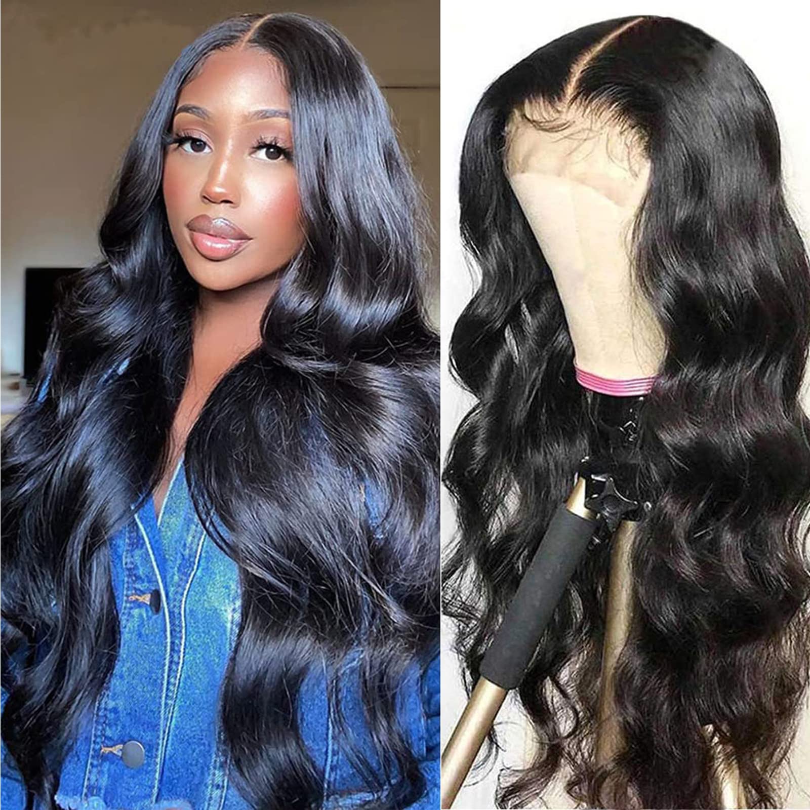 Premium HD 4x4 Lace Front Wigs Human Hair for Black Women - 20 Inch Brazilian Virgin Body Wave Lace Closure Wig with Pre-Plucked Baby Hair, Bleached Knots & 180 Density | Glueless & Comfortable for Daily Wear, Parties & Special Occasions