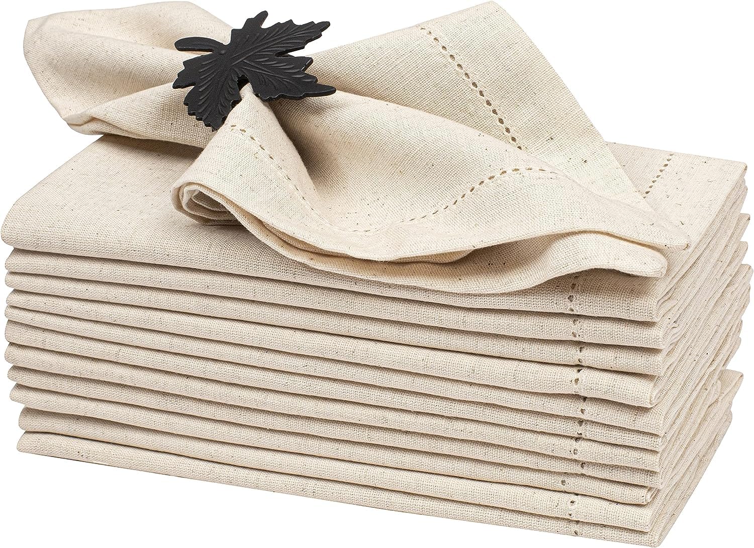 Premium Flax Linen Napkins Set of 12 - 18x18 Inch Hemstitched Washable Cloth Dinner Napkins for Fine Dining, Wedding, and Everyday Use