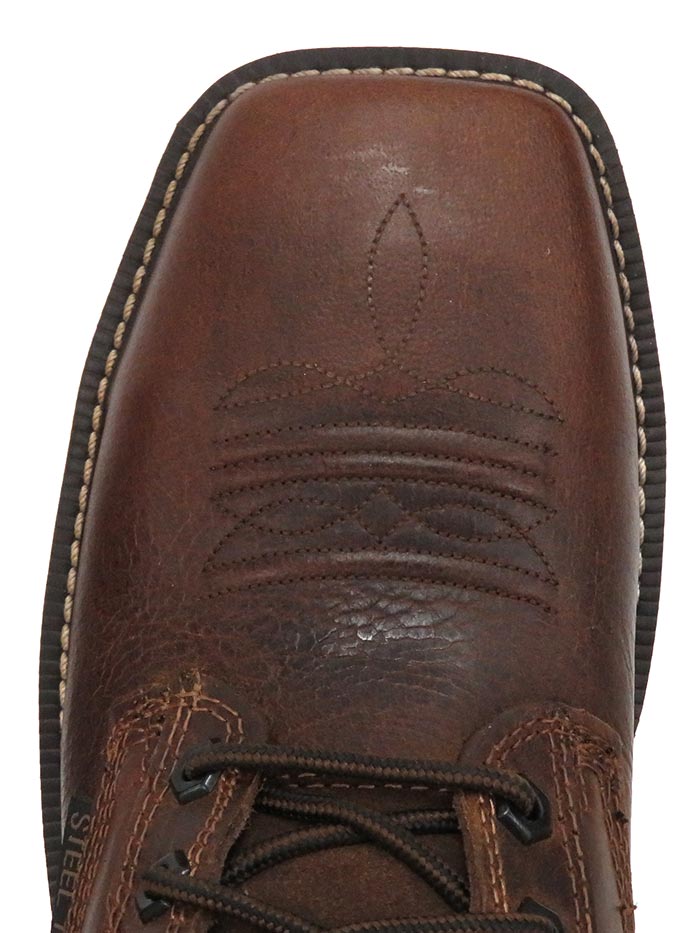 Justin WK682 SE682 Men's Stampede Steel Toe Work Boots - Rugged Tan Leather Lace-Up Safety Shoes for Construction & Outdoor Work