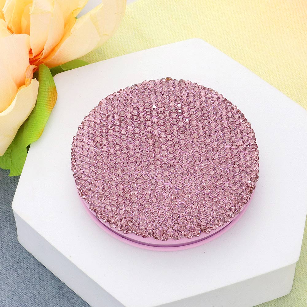 Sparkly Rhinestone Round Compact Mirror with Bling - Portable Makeup Mirror for Women & Girls - Perfect for Travel, Purse, and Vanity Use