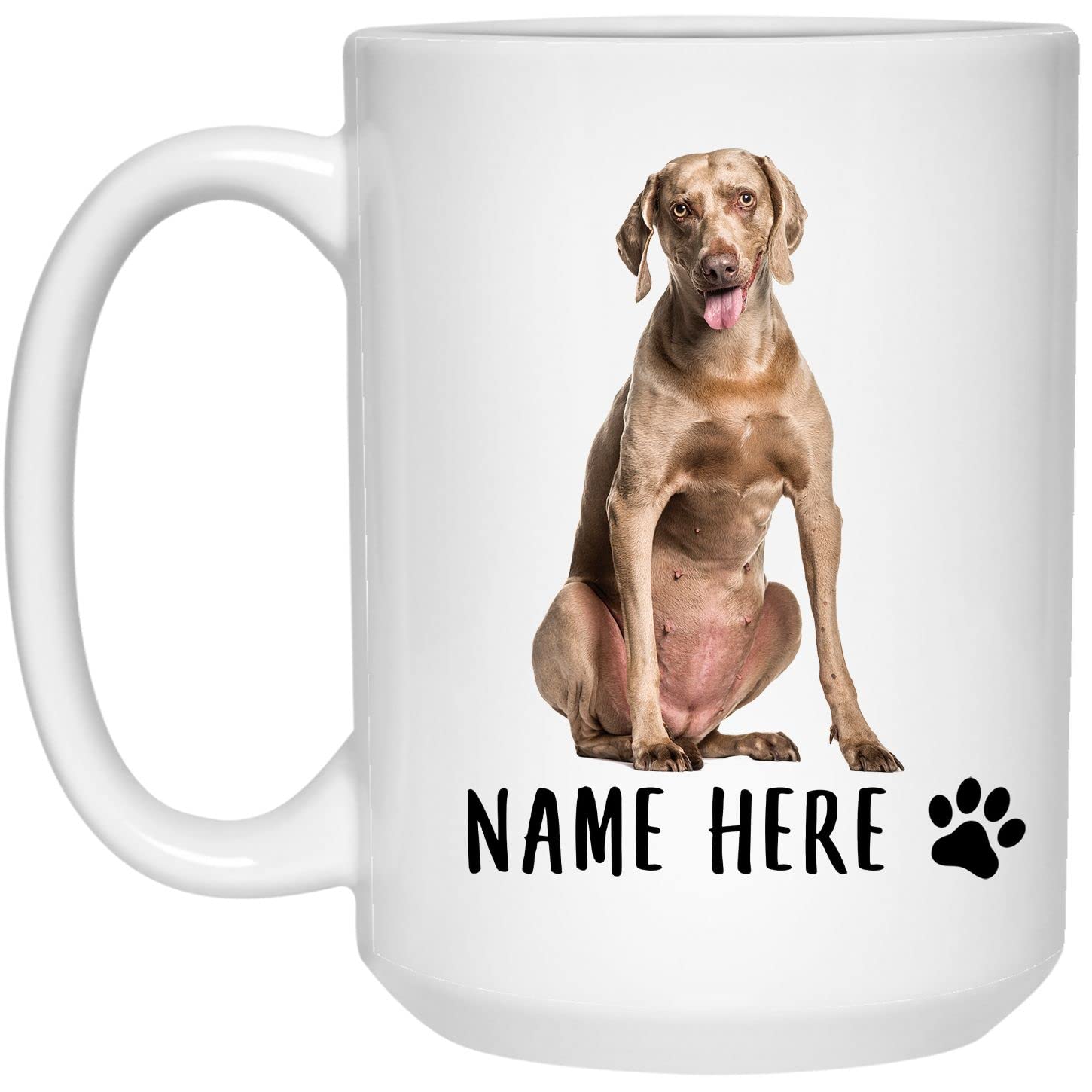Personalized Custom Name Weimaraner Sitting Dog Coffee Mug 15oz Ceramic Cup - Unique Gift for Dog Lovers, Christmas, Birthday Present for Women & Men - Perfect for Home, Office Use or Dog-Themed Parties