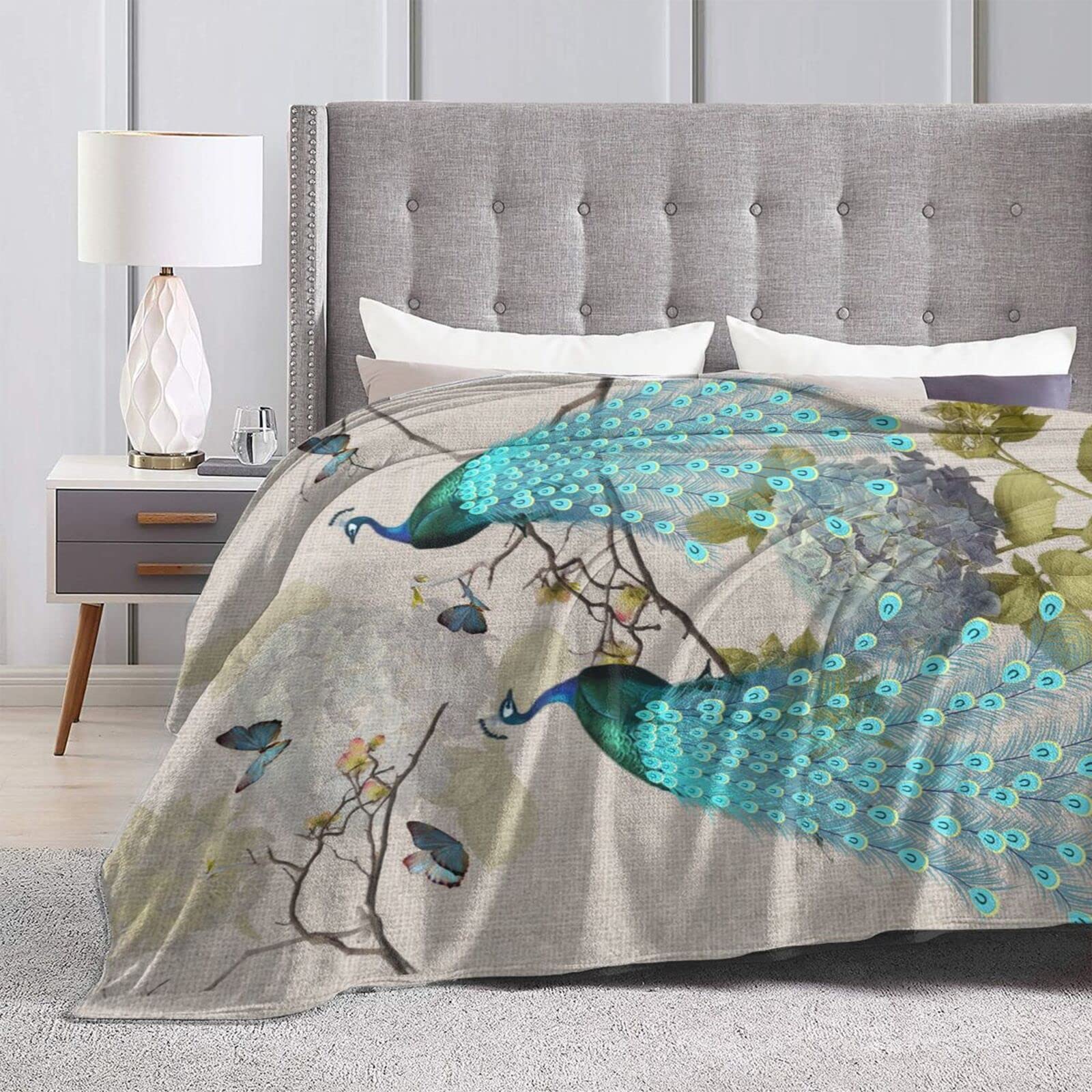 Peacock Flannel Fleece Throw Blanket 50