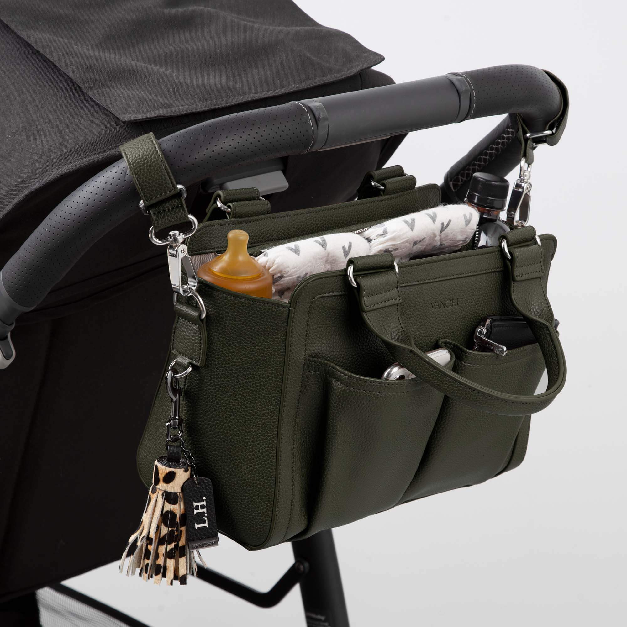 Vanchi Amelia Convertible Diaper Bag & Stroller Organizer - Fern Green | Waterproof Baby Essentials Tote for Travel, Shopping & Daily Use