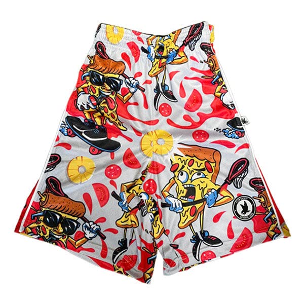 Flow Society Slice of Flow Pizza Boys Lacrosse Shorts - Breathable Athletic Shorts for Youth LAX Players | Comfortable Kids Sports Shorts for Training & Games | Perfect for Lacrosse Practice, Soccer, and Casual Wear