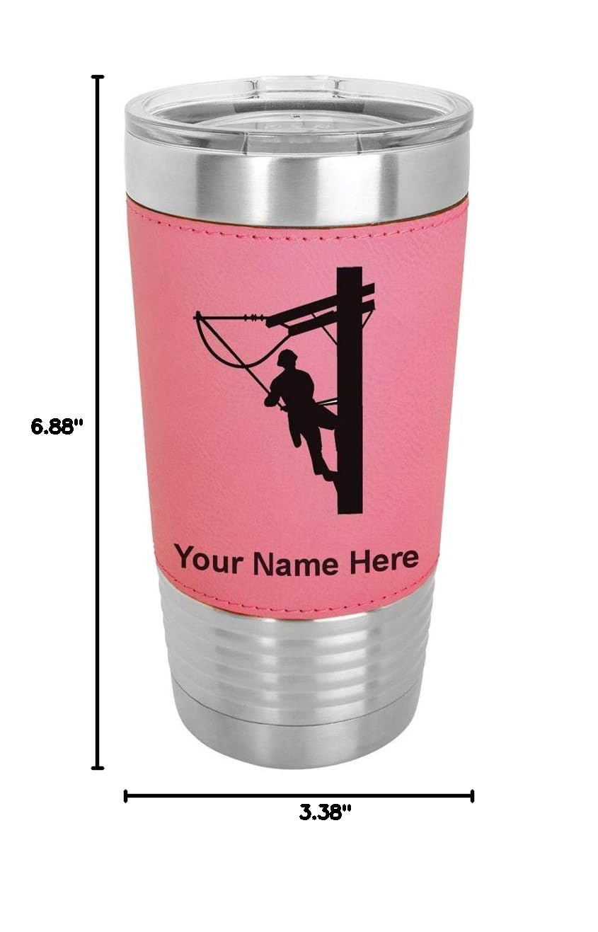 LaserGram 20oz Vacuum Insulated Stainless Steel Tumbler Mug with Personalized Engraving - Faux Leather Handle, Pink - Perfect for Coffee, Tea & Cold Drinks at Work, Gym or Outdoor Adventures