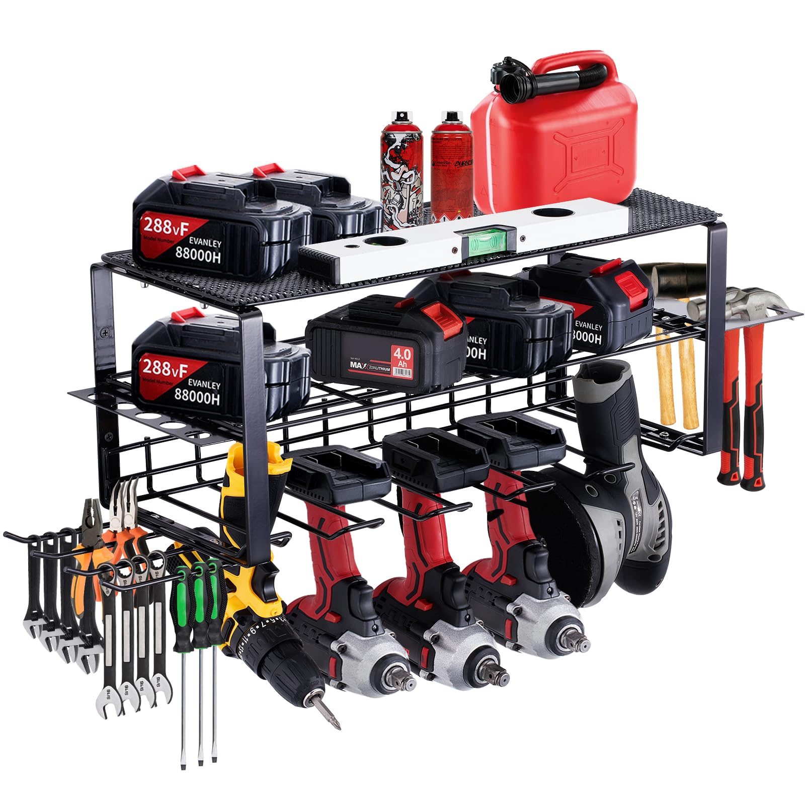 VEVOR 5-Slot 3-Layer Heavy Duty Metal Power Tool Organizer Wall Mount - Cordless Drill Holder & Battery Charging Station for Screwdrivers, Pliers & Garage Tools | Perfect for Workshop, Garage & DIY Storage Organization