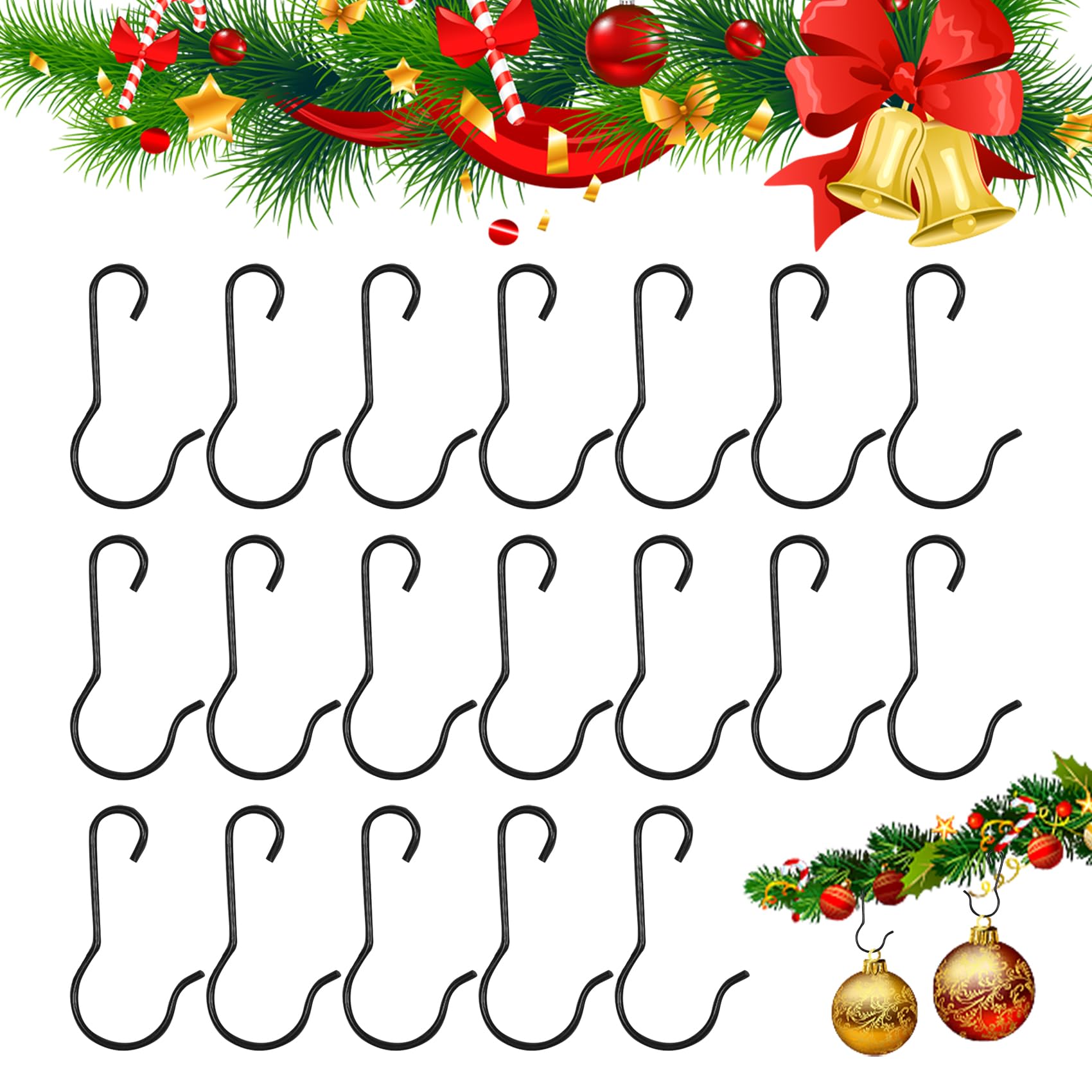 100PCS Black Christmas Ornament Hooks with Storage Box - Durable Tree Hangers for Holiday Decorations | Perfect for Xmas Tree Decorating, Wreaths & Gift Packaging
