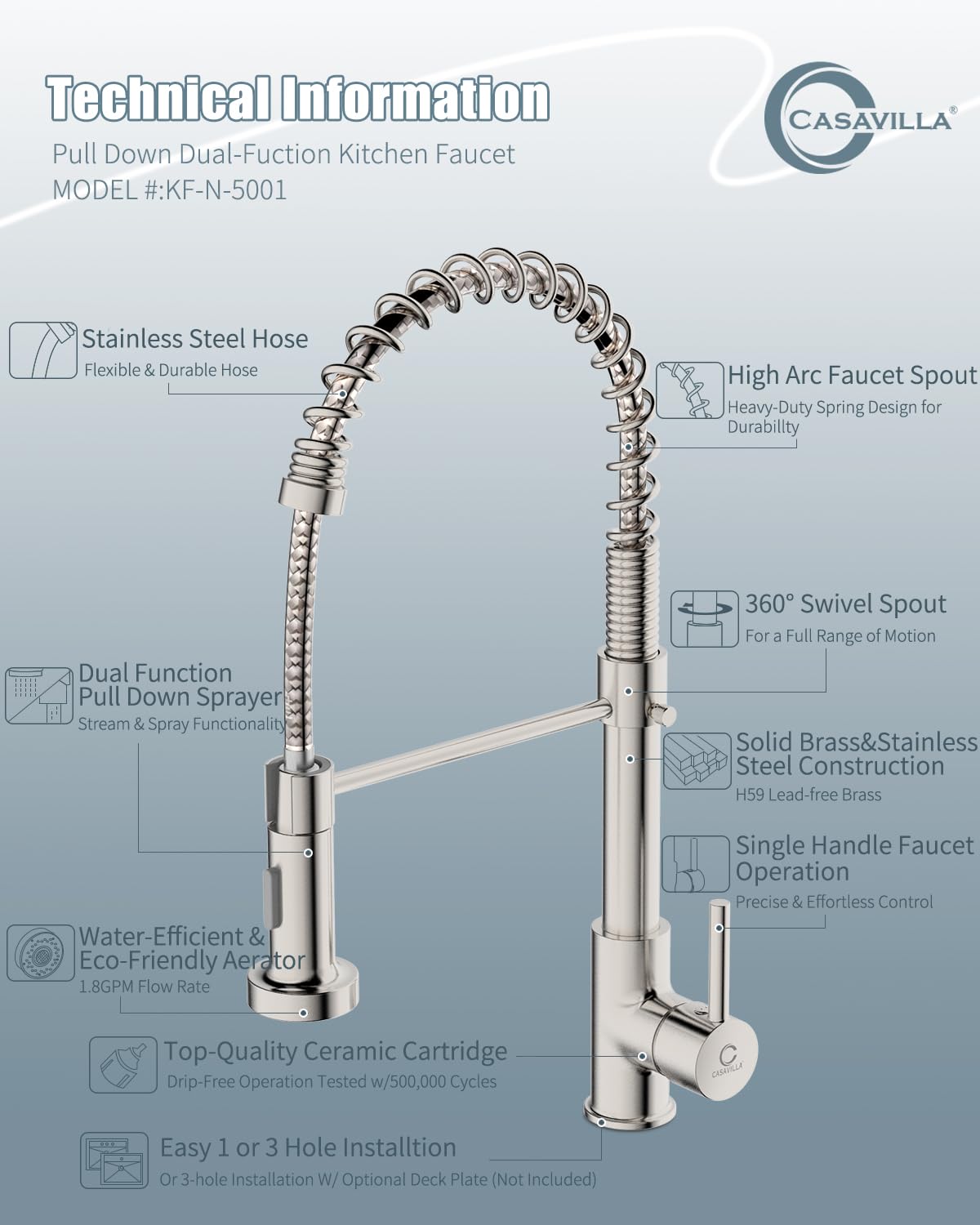 Stainless Steel Single Handle Pull Down Sprayer Kitchen Faucet with Soap Dispenser - Brushed Nickel Finish for RV, Camper, Farmhouse Sink - Ideal for Modern Kitchens & Outdoor Cooking