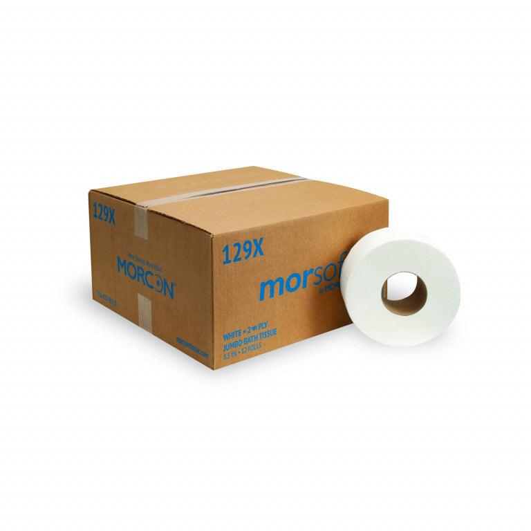 Morsot 2-Ply Jumbo Tissue 129X (12 Rolls Per Case) - Soft & Strong Bathroom Tissue for Home, Office & Commercial Use