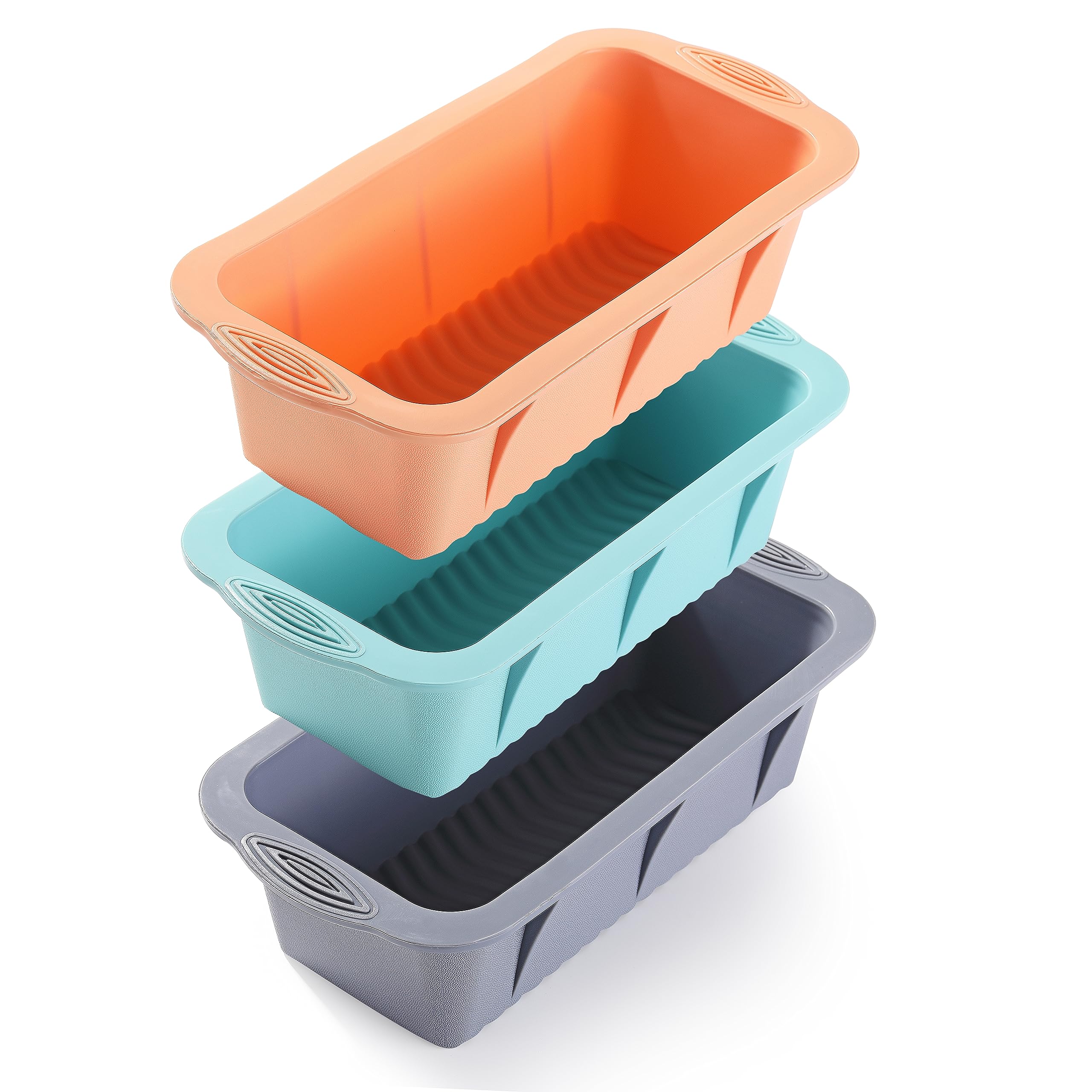 3PCS Silicone Bread Loaf Pan Set - Non-Stick Baking Pans for Homemade Bread, Cakes & Brownies - Easy Release & Dishwasher Safe - Nesting Design (3 Colors) - Perfect for Kitchen, Holiday Baking & Gift Giving