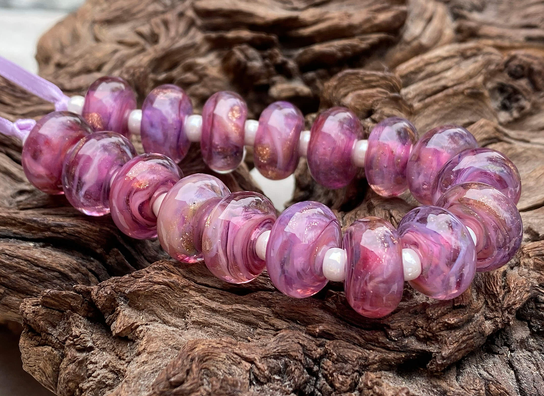 Handmade MTO Peony Pink Shimmer Lampwork Glass Beads for Jewelry Making - DIY Bracelets, Necklaces & Craft Projects