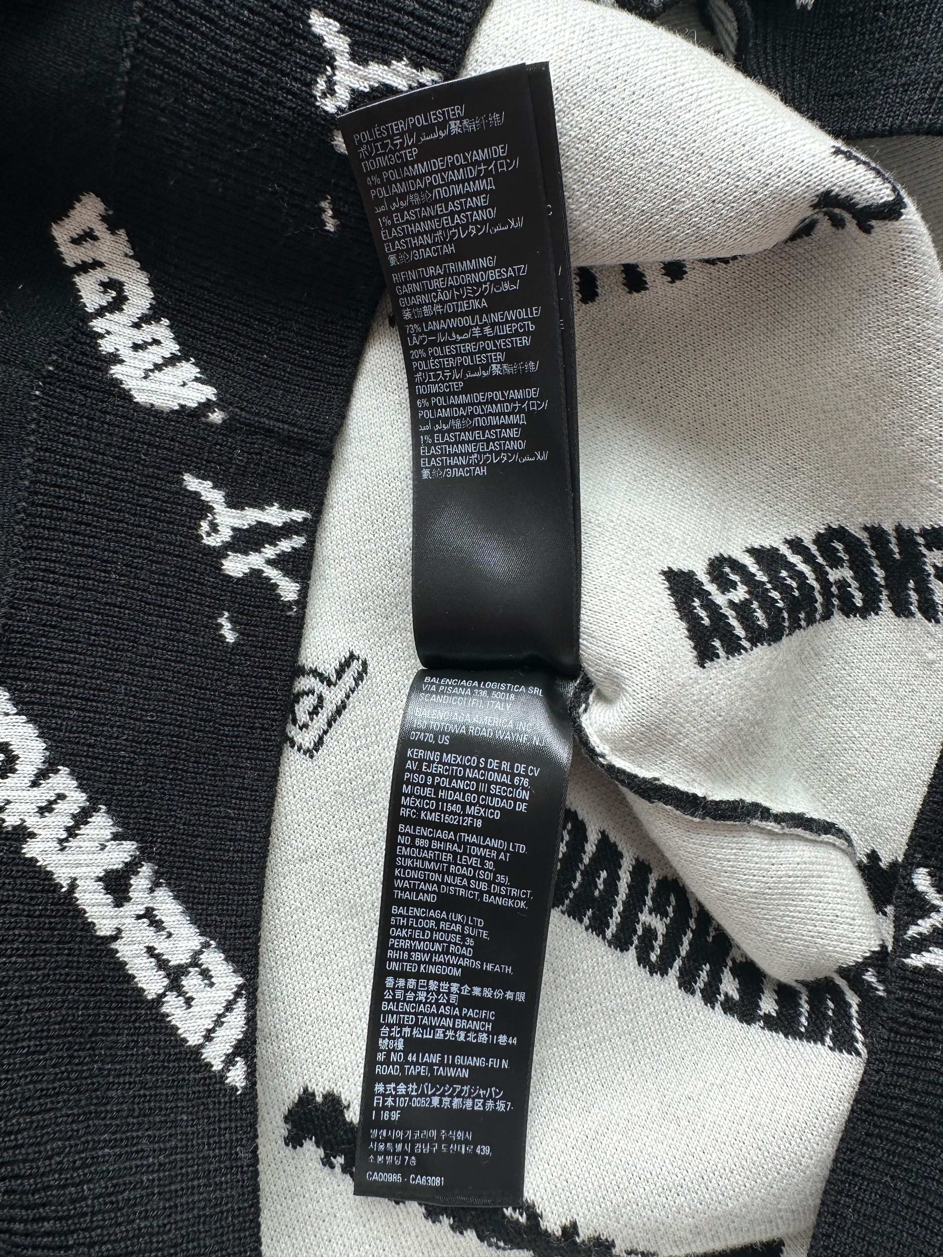 Balenciaga Black & White Logomania All Over Knit Sweater for Men & Women | Luxury Designer Pullover | Perfect for Casual Wear, Street Style & Winter Fashion