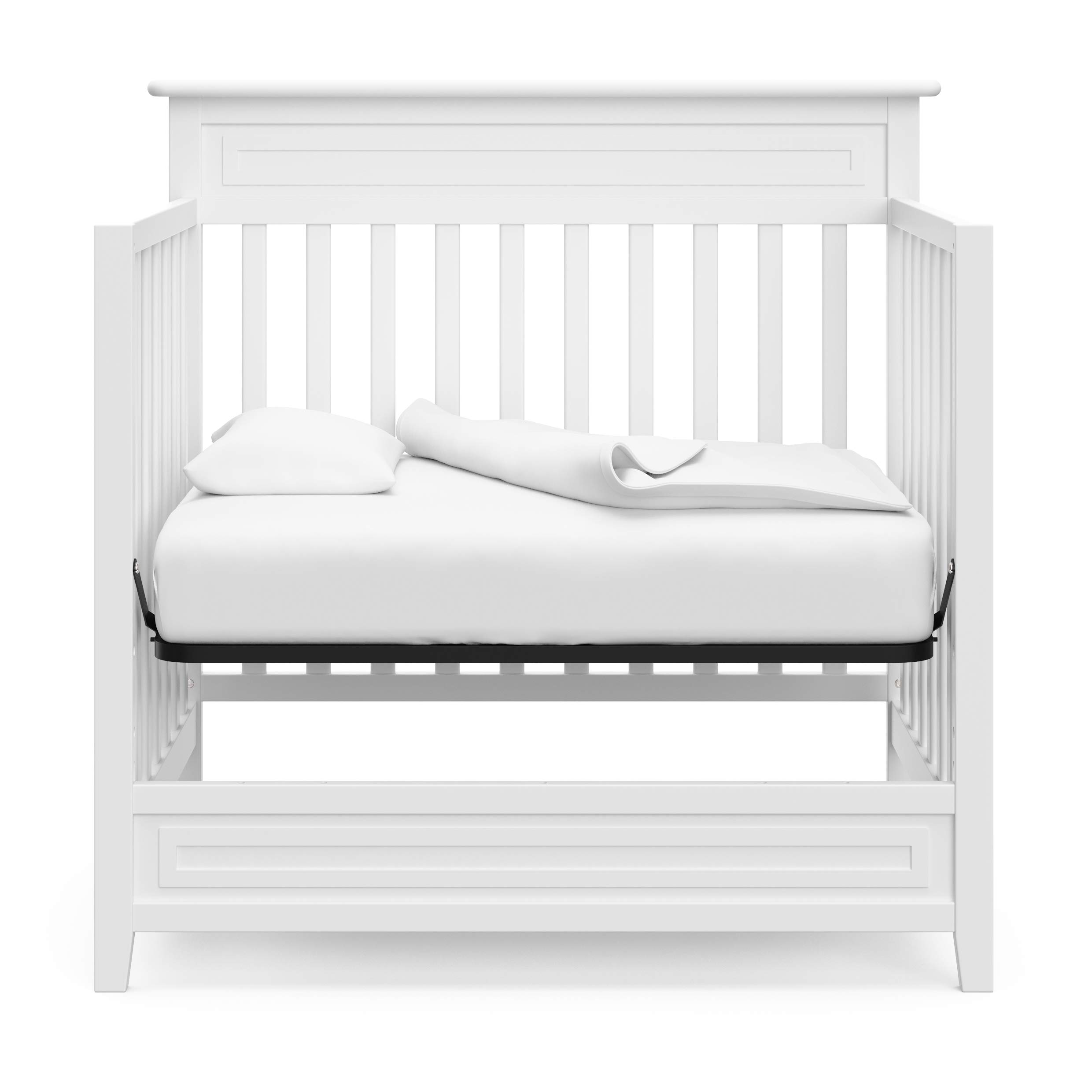 Storkcraft Petal 4-in-1 Convertible Mini Crib - GREENGUARD Gold Certified, White Nursery Furniture Converts to Daybed & Twin Bed with Bonus 2.75