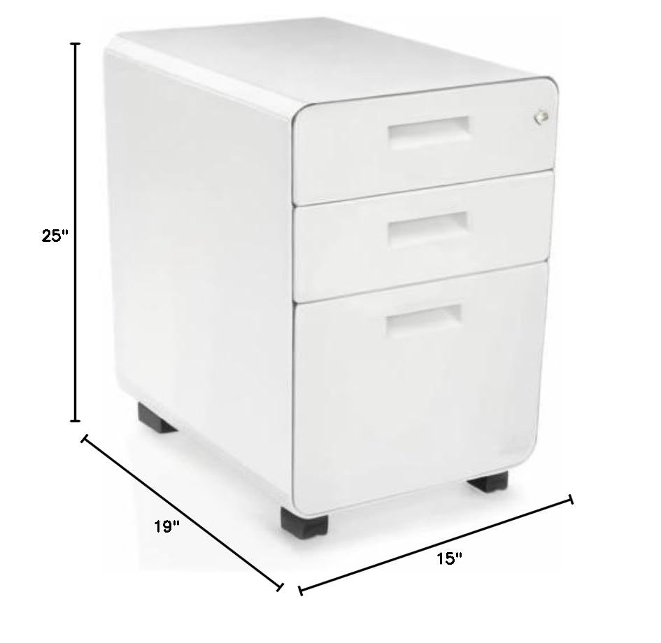 3-Drawer Rolling File Cabinet - White, Heavy Duty Metal Storage for Office & Home Organization - Perfect for Documents, Folders & Office Supplies