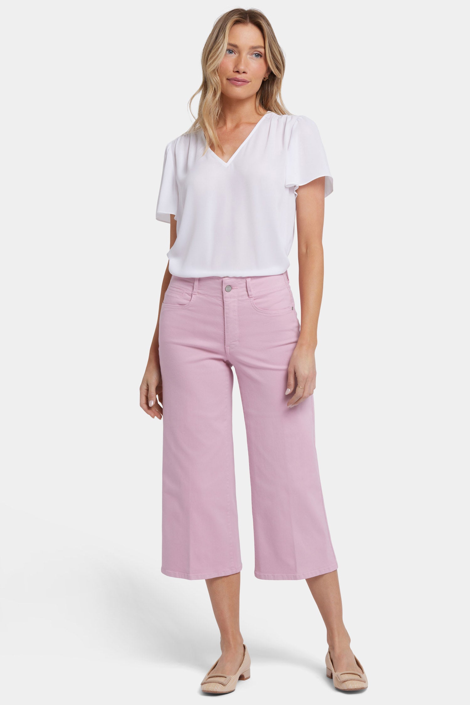 Brigitte Women's Wide Leg Capri Jeans in Pink Nectar - Comfortable Stretch Denim Pants for Casual Wear & Summer Outfits