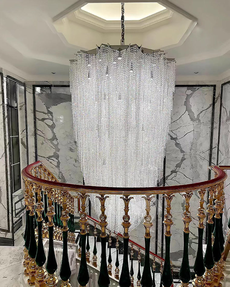 Merlin Cascading Crystal Foyer Chandelier - Elegant Entryway Lighting Fixture for Grand Halls, Luxury Hotels & Upscale Home Decor