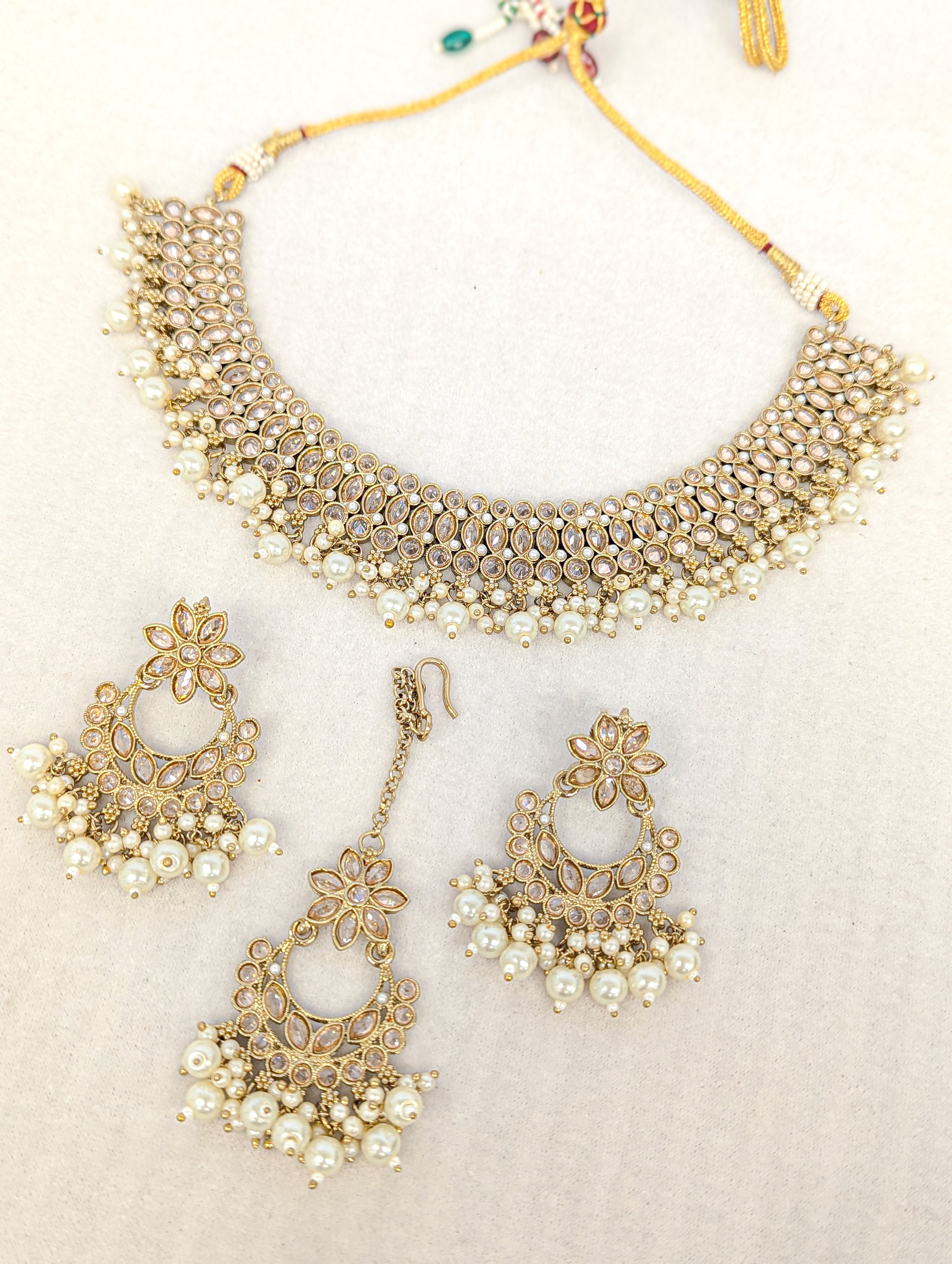Trisha Polki Full Set Jewelry - Exquisite Handmade Necklace, Earrings & Bracelet Set for Women | Perfect for Weddings, Parties & Special Occasions