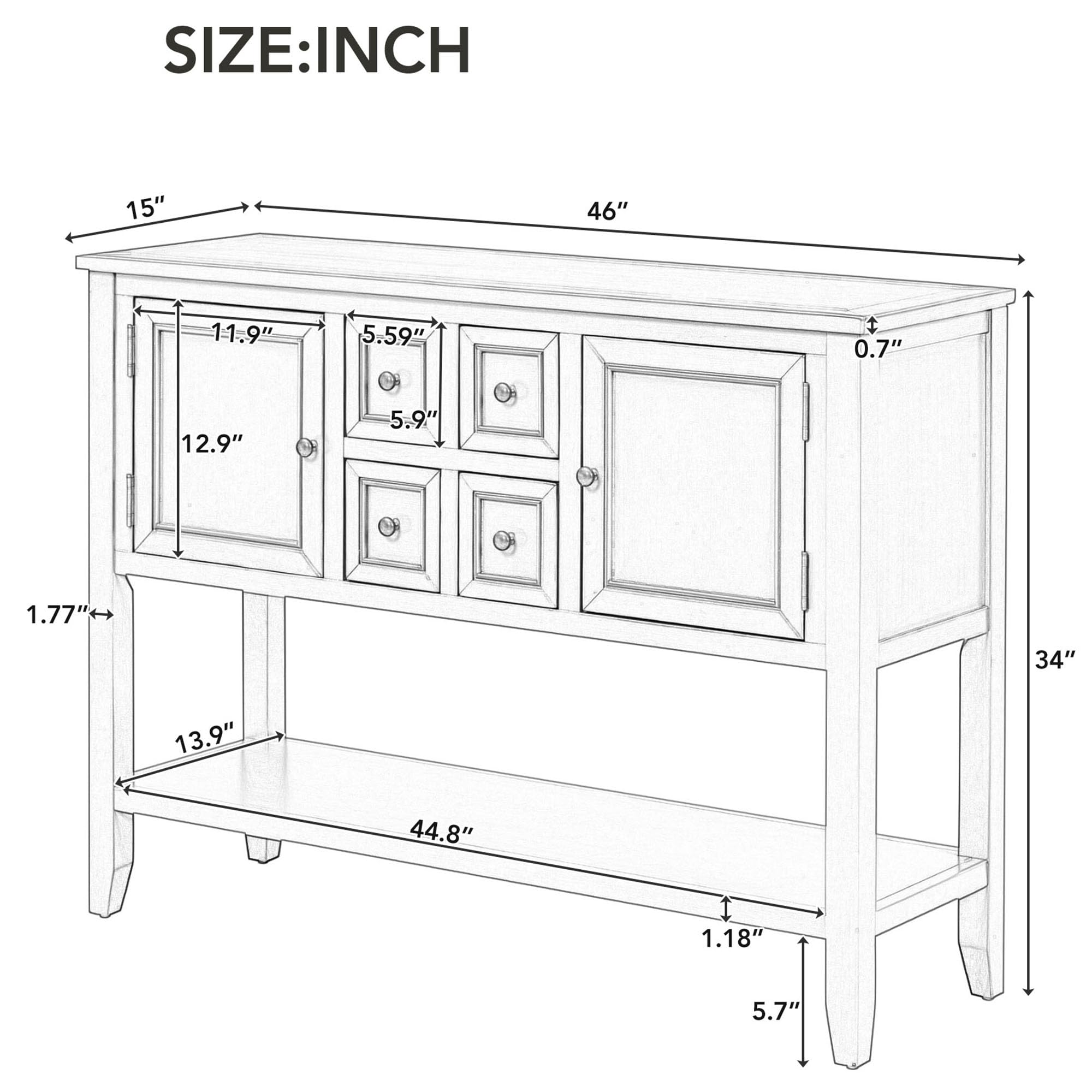 P PURLOVE Modern Console Table with 4 Drawers & 2 Cabinets - Entryway Sofa Table, Buffet Sideboard for Living Room, Hallway Storage - Dark Blue Home Furniture for Small Spaces & Apartment Decor