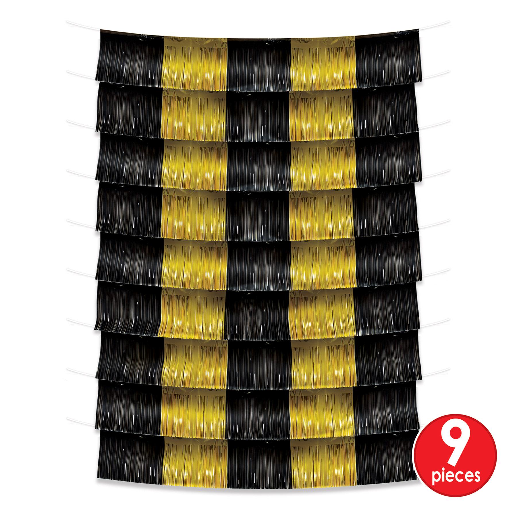 12 Pack Beistle Black and Gold Metallic Party Fringe Garland Backdrop - Elegant Decor for Birthday, Wedding, Baby Shower & Holiday Celebrations