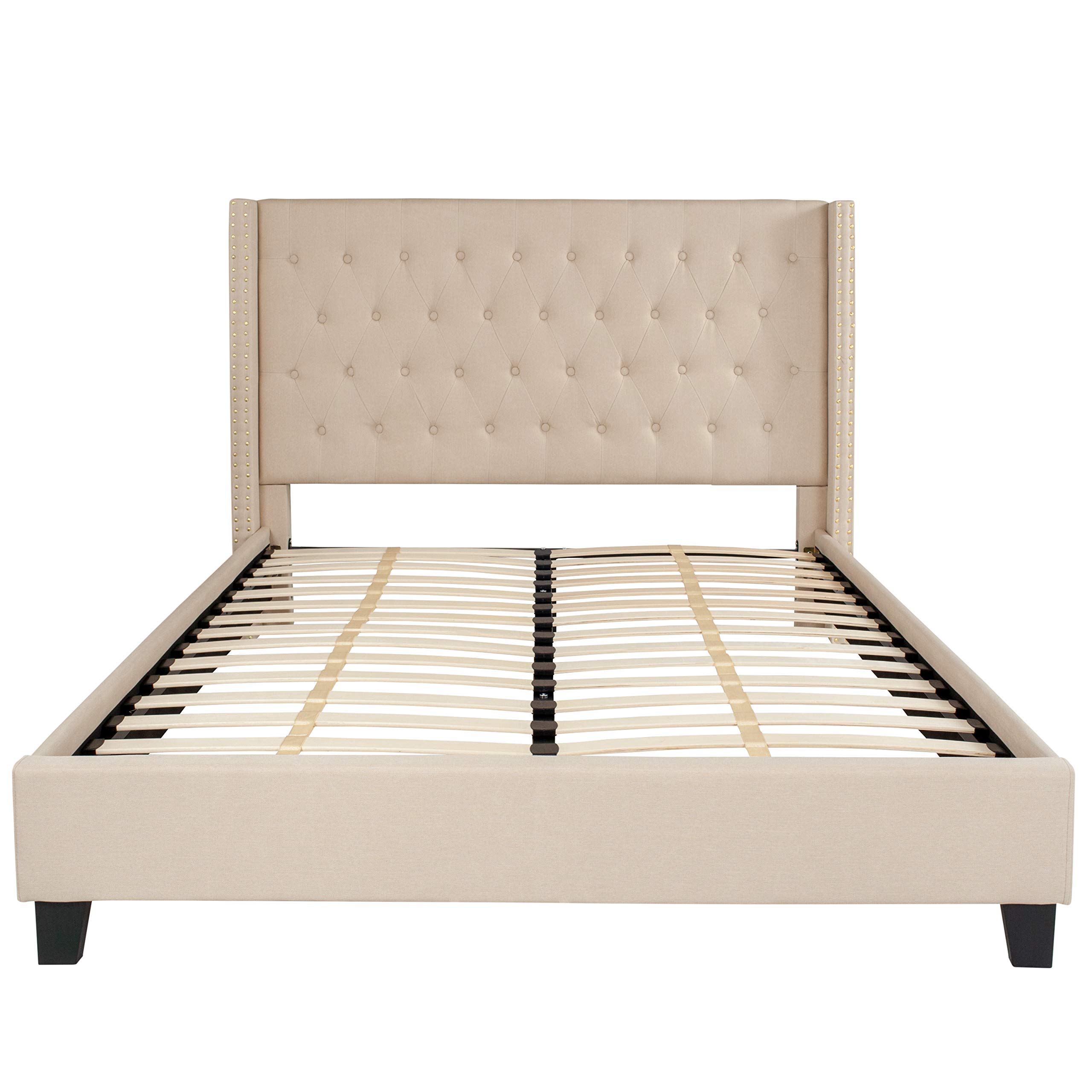 Flash Furniture Riverdale Queen Size Tufted Upholstered Platform Bed in Beige Fabric - Modern Bedroom Furniture for Master Bedroom, Guest Room & Apartment